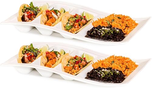 GUYTRENDz Plato apilable para servir tacos con divisores, elegante soporte para tacos de China con 3 ranuras y 1 sección plana, plato de cena