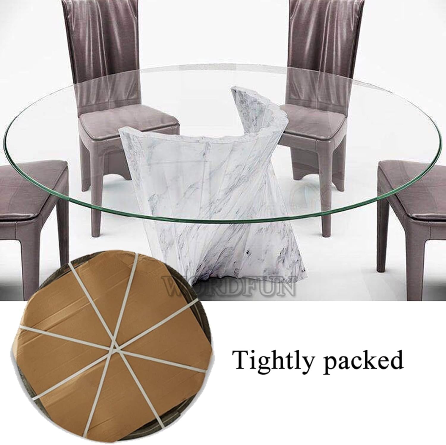 WORDFUN Round Tempered Glass Table Top, Premium Circular Glass, 15" 16" 17" 18" 19" 20" Round Table Glass, Clear Glass Table Top, Explosion-Proof, Replacement Protector Cover