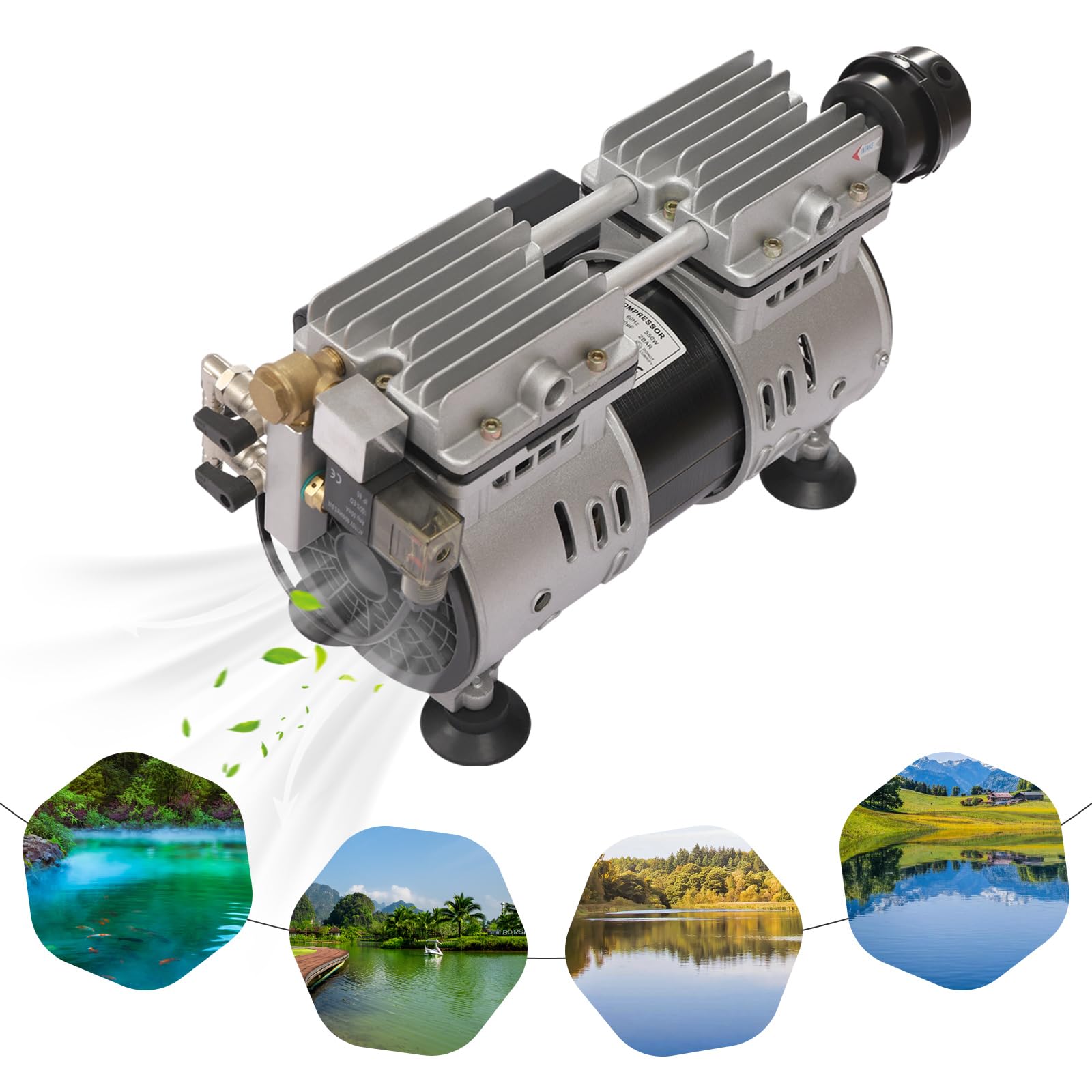 RocoReny 3/4 HP Pond Aerator,550W Air Pump Compressor Pond Aerator System 110V Timer & Valves, Air Compressor for Up to 3 Acre Pond,Lake,Deep Water Subsurface