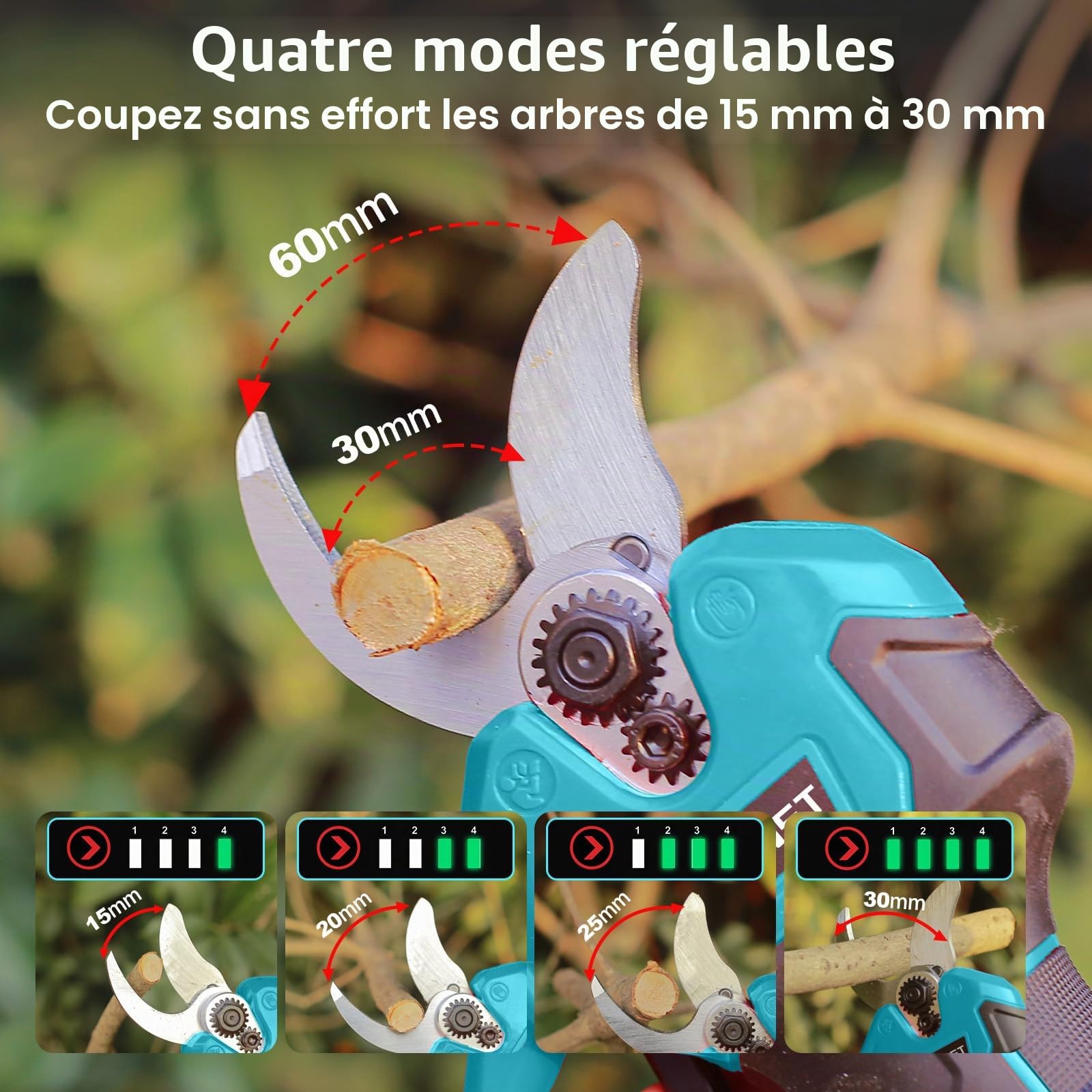 Sécateur Électrique Sans Fil Brushless, BETENST Secateur Electrique 21V avec 2 Batteries 2.0Ah, Lame SK5 Secateur à Batterie, Écran LCD, Pierre à Aiguiser Pour Jardinage, Fruitiers, Arbustes