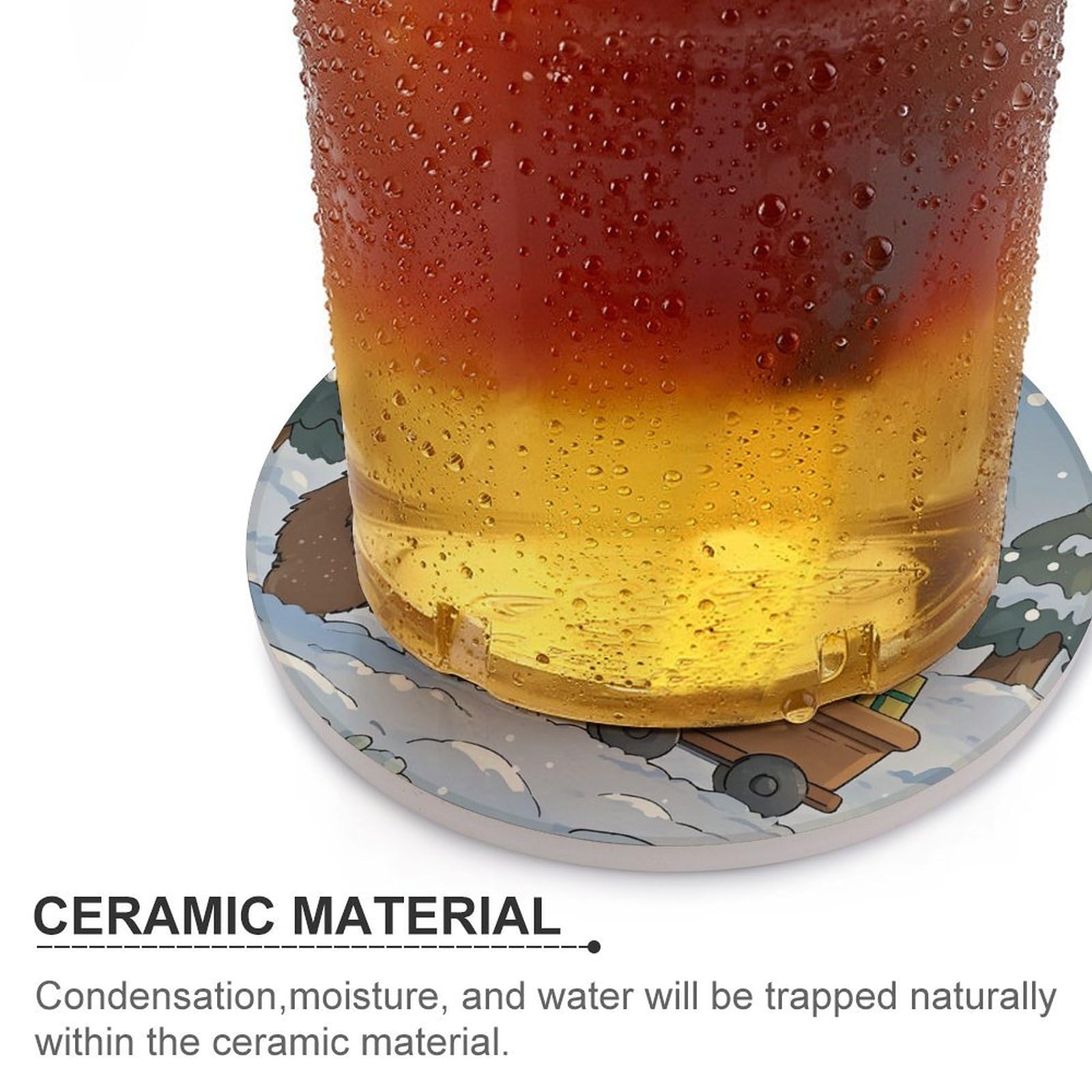 Lot de 6 dessous de verre en céramique avec dos en liège - Dessous de verre antidérapant en pierre absorbant pour types de tasses, table basse