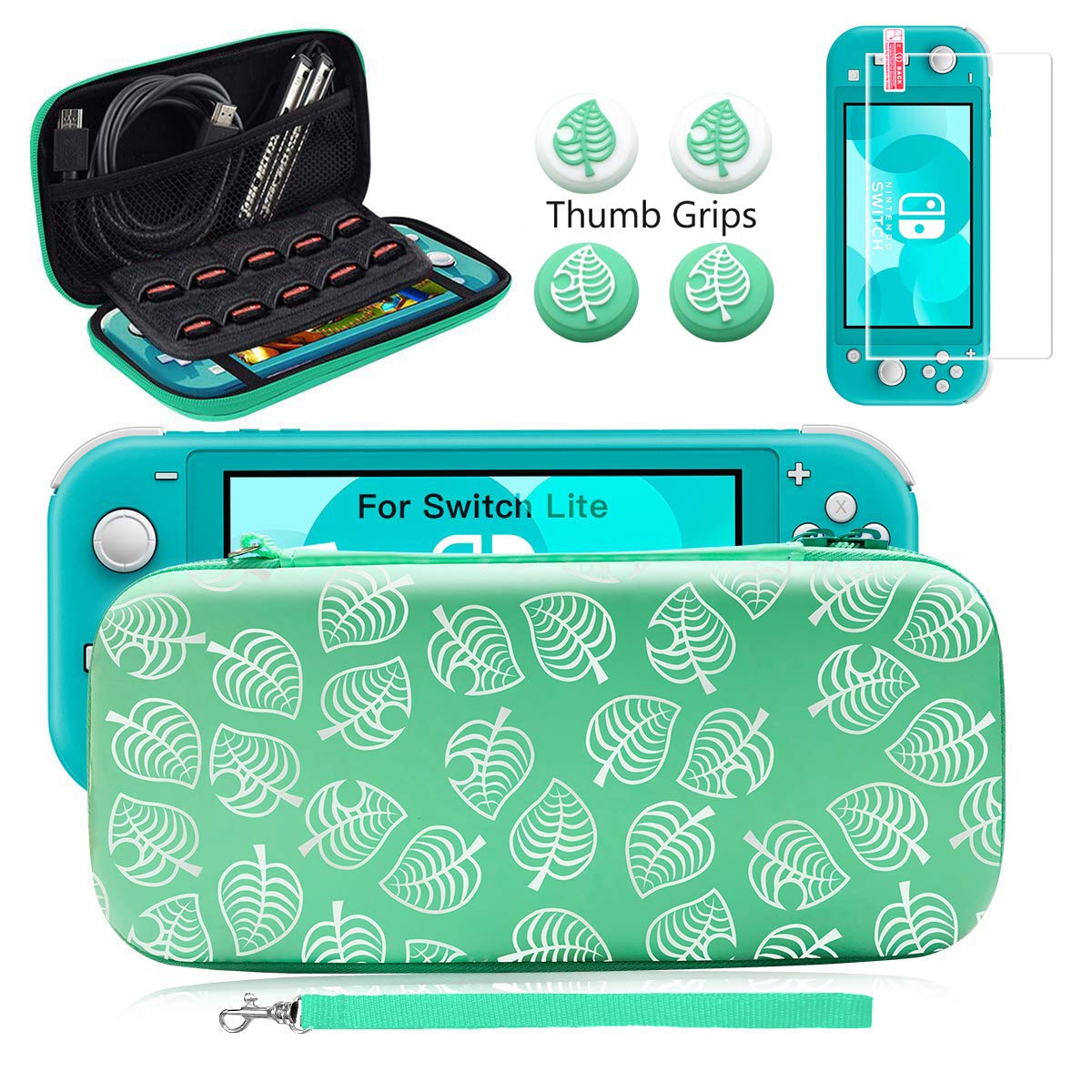 KJ-KayJI Carrying Case Compatible Nintendo Switch Lite, Portable Travel Carry Case with 1 Nintendo Switch Lite Screen Protector and 4 Leaf Thumb Grip with storage for Switch Lite Games & Accessories