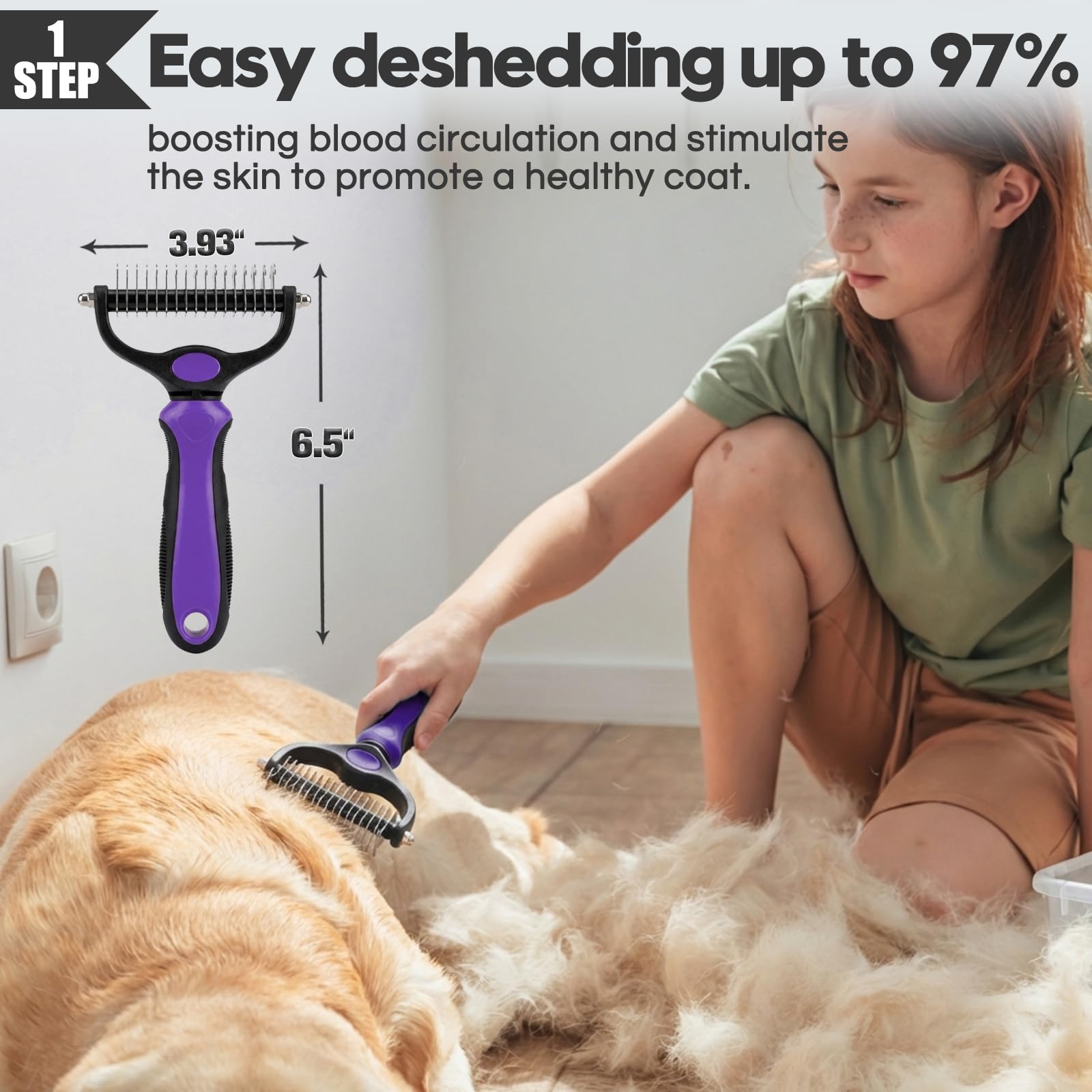 Bonteck Kit de aseo para perros, 4 piezas, cepillo para perros, cepillo largo para desenredar, cepillo de baño para perros, peine para pulgas, peine para perros, cepillo para pulgas, cepillo para