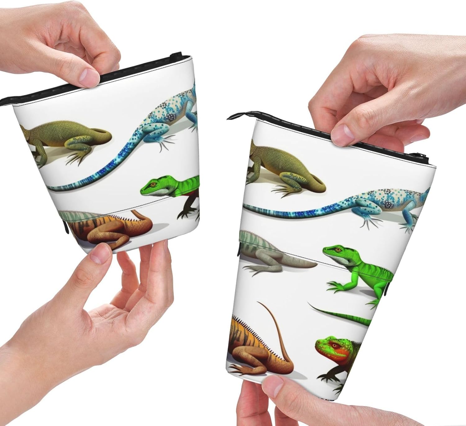 Standing Pencil Case, Cute Telescopic Pencil Pouch, Different Types of Lizard Pencil Bag, Kawaii Stand up Pen Holder, Portable Aesthetic Makeup Bag for Christmas Holiday New Year Office Bag image 5