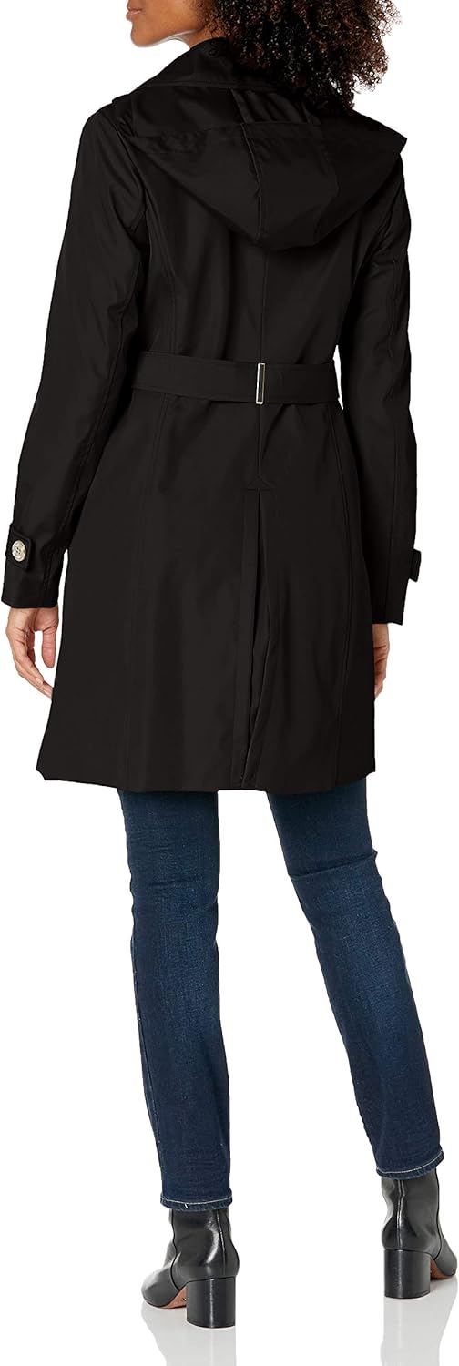 Calvin Klein Women's Single Breasted Belted Rain Jacket With Removable Hood