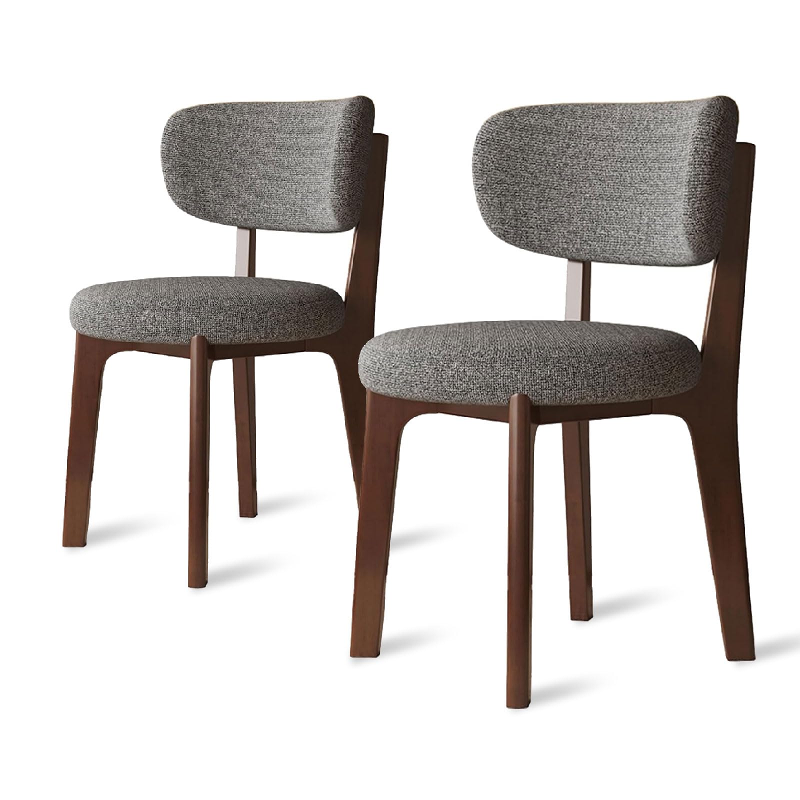 Wooden Dining Chairs Set of 2/4,Mid Century Modern Dining Chairs,Modern Fabric Thickening Upholstered Kitchen Side Chairs,Farmhouse Dining Chair for Dining Room Living (Walnut + Dark gray, 2pcs)