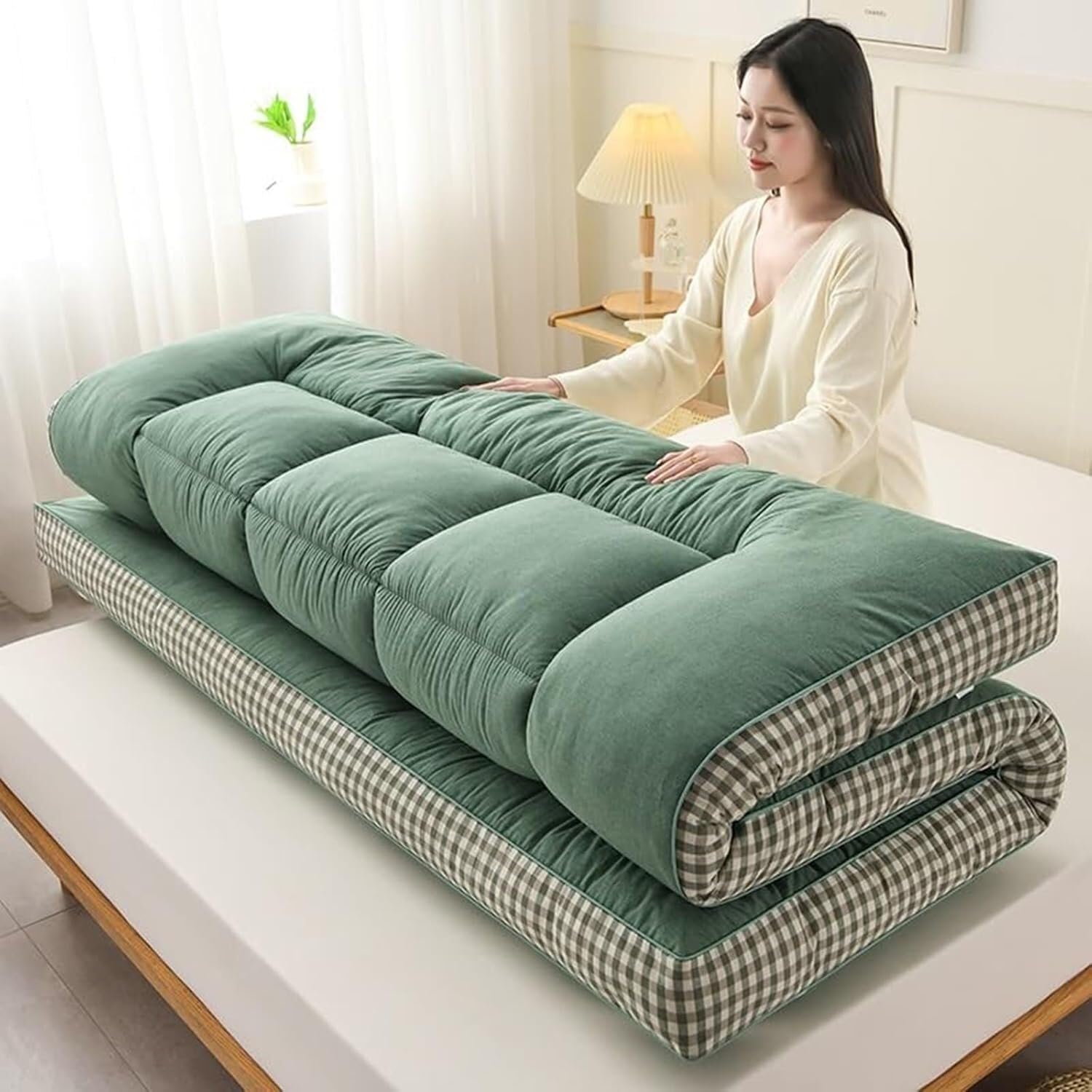 Matelas Futon Japonais Pliable - Tapis De Sol 1 Place 70/190 ou 2 Places 140x190 - Coton (A,1.5mx2m)