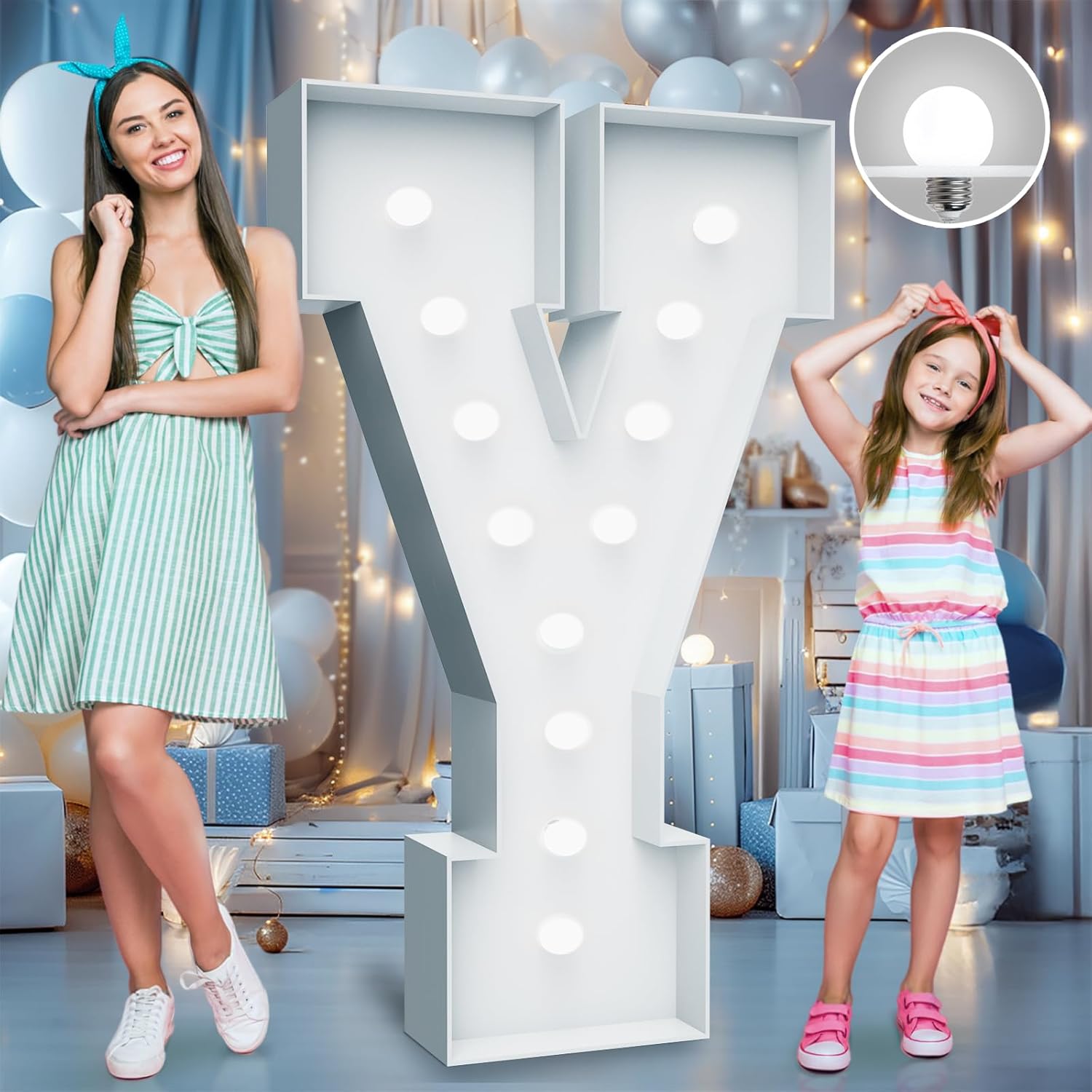 4FT Marquee Light Up Letters - Cool White Light Up Letters Y with Fixed Water Bag, Party Decoration Large Marquee Light Up Letters can Be Used for Wedding Decoration, Birthday Party Decoration Letters Y Cool White 4ft