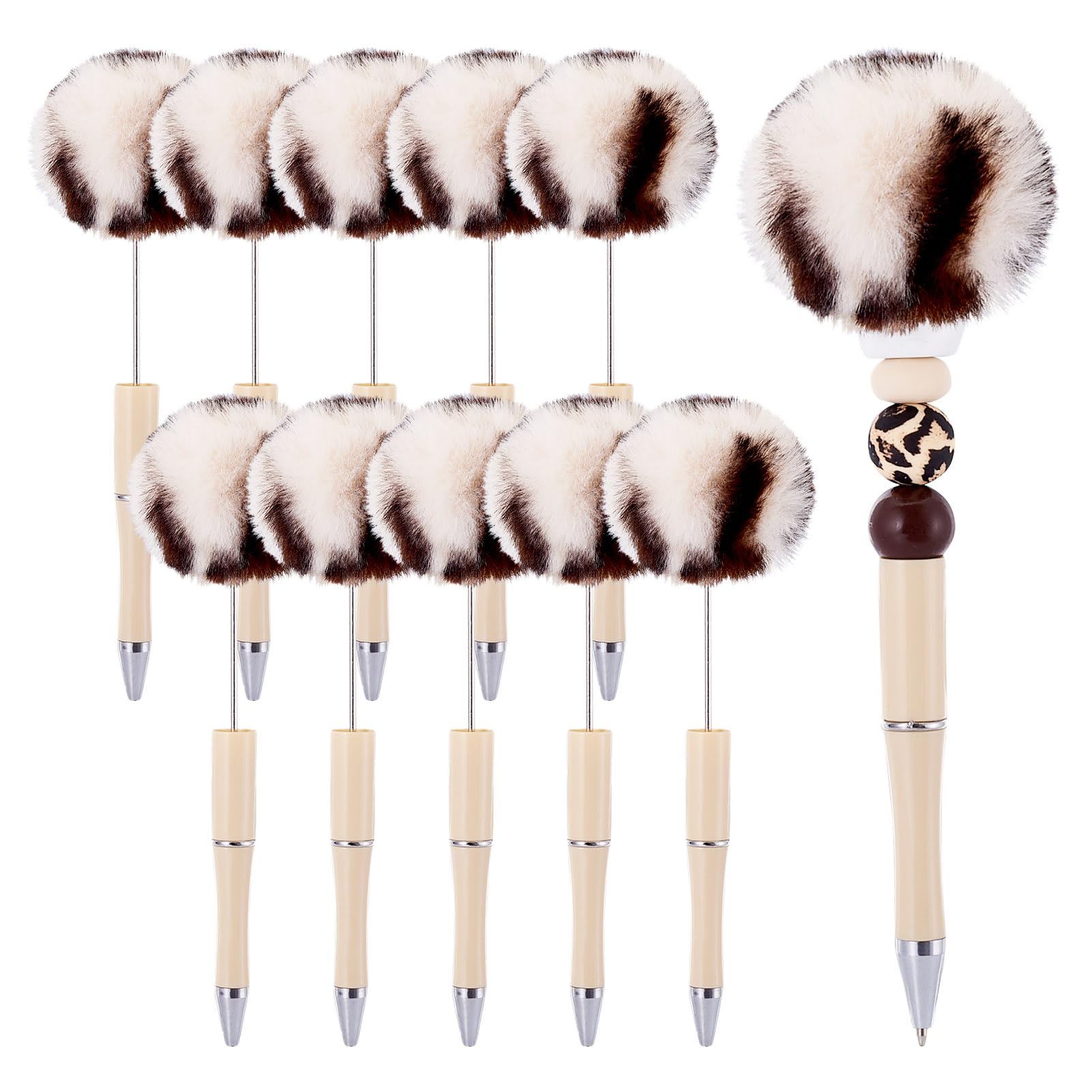 Boutigem 10Pcs Plush Ball Beaded Pens Cute Pom Pom Pen Fluffy Ballpoint Pens for Office School Writing Students Teacher Party Wedding Supplies, Antique White