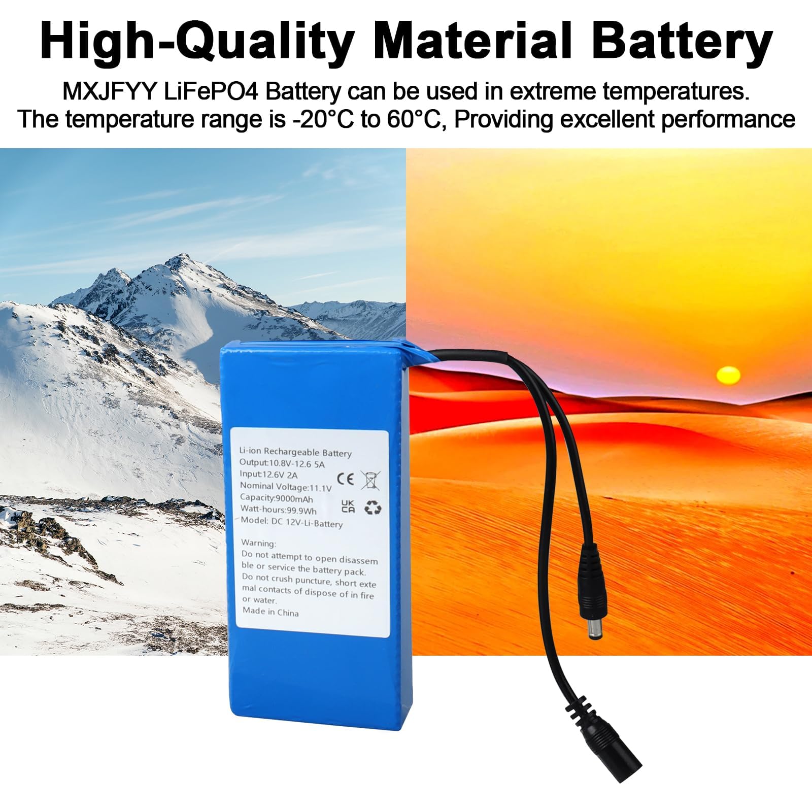 11.1V 9000mAh 99.9Wh Batteria ricaricabile agli ioni di litio compatibile con la maggior parte dei dispositivi DC12V, luci solari, luci LED, spruzzatori, altoparlanti, pianoforti elettronici