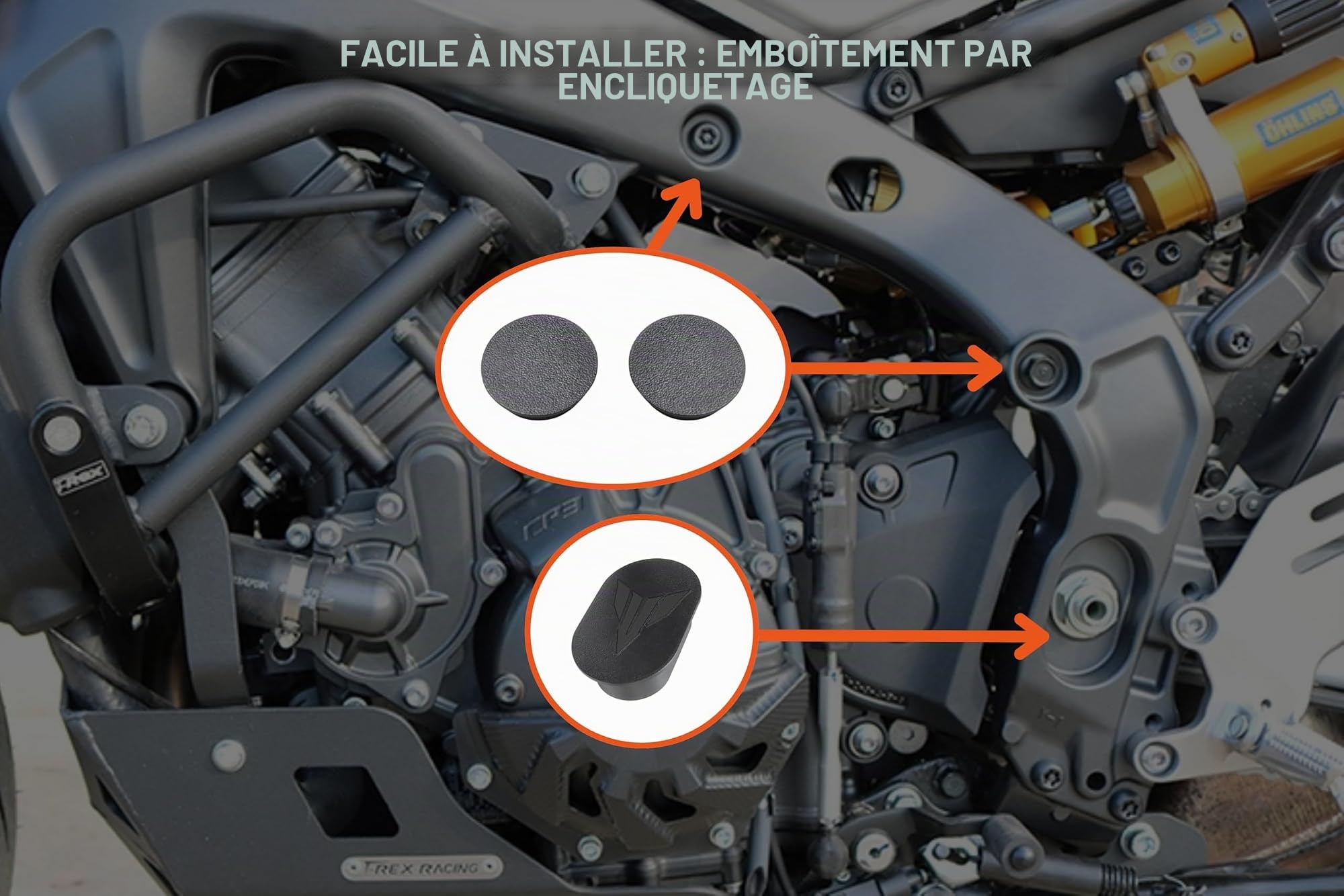 Bouchons de Cadre de Moto Rouge compatibles avec Yamaha MT-09 / MT-09 SP/Tracer 9 / Tracer 9 GT 2021-2025 - Couvre-Trou Cadre latéral - Accessoires Moto esthétiques (Noir)