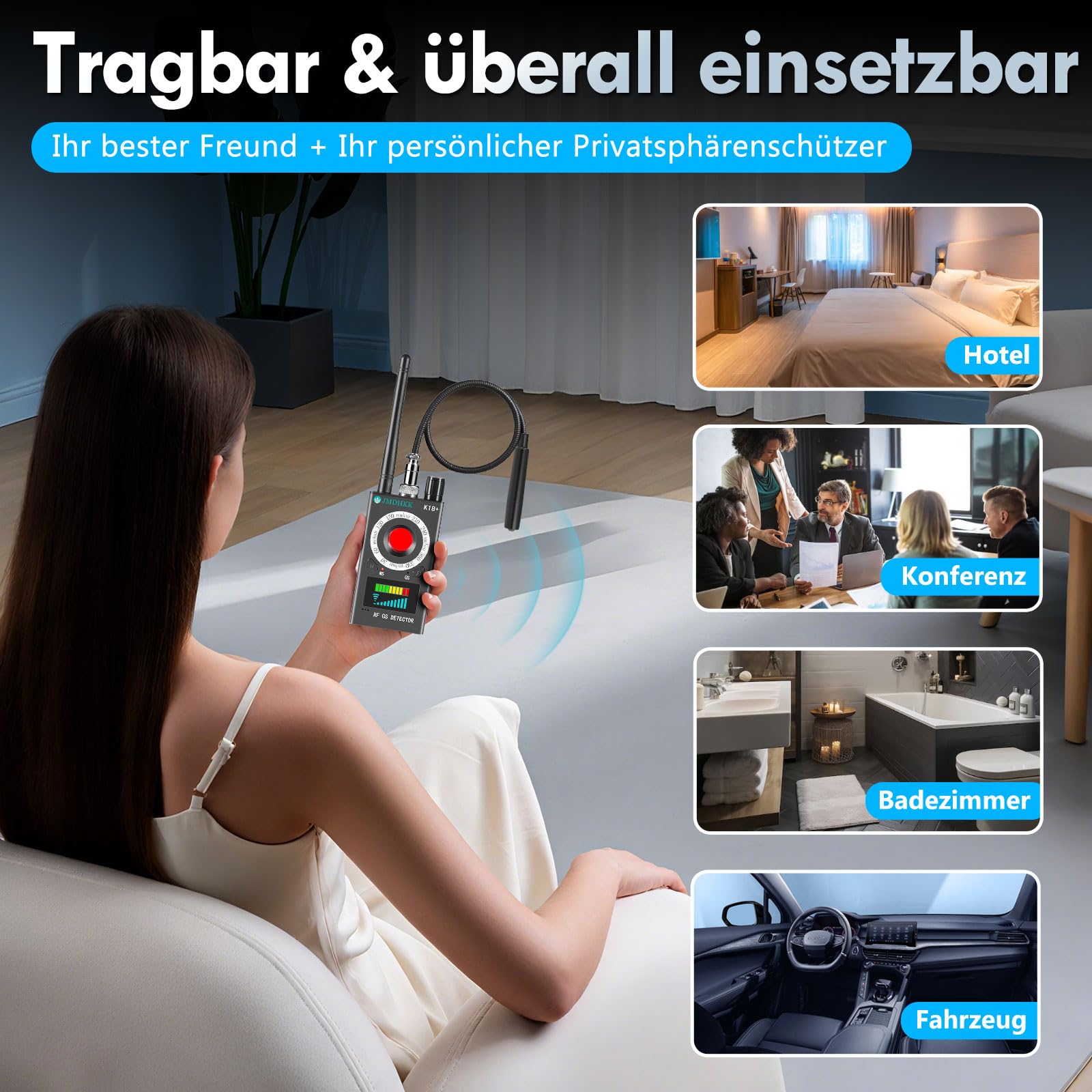 JMDHKK K18+ Versteckter Kamera-Detektor, Spionagekamera-Finder, Wanzendetektor, Magnetfeld-Detektor, Abhörgerät-Detektor für Sicherheit zu Hause, im Büro, Hotel und auf Reisen(Grau)