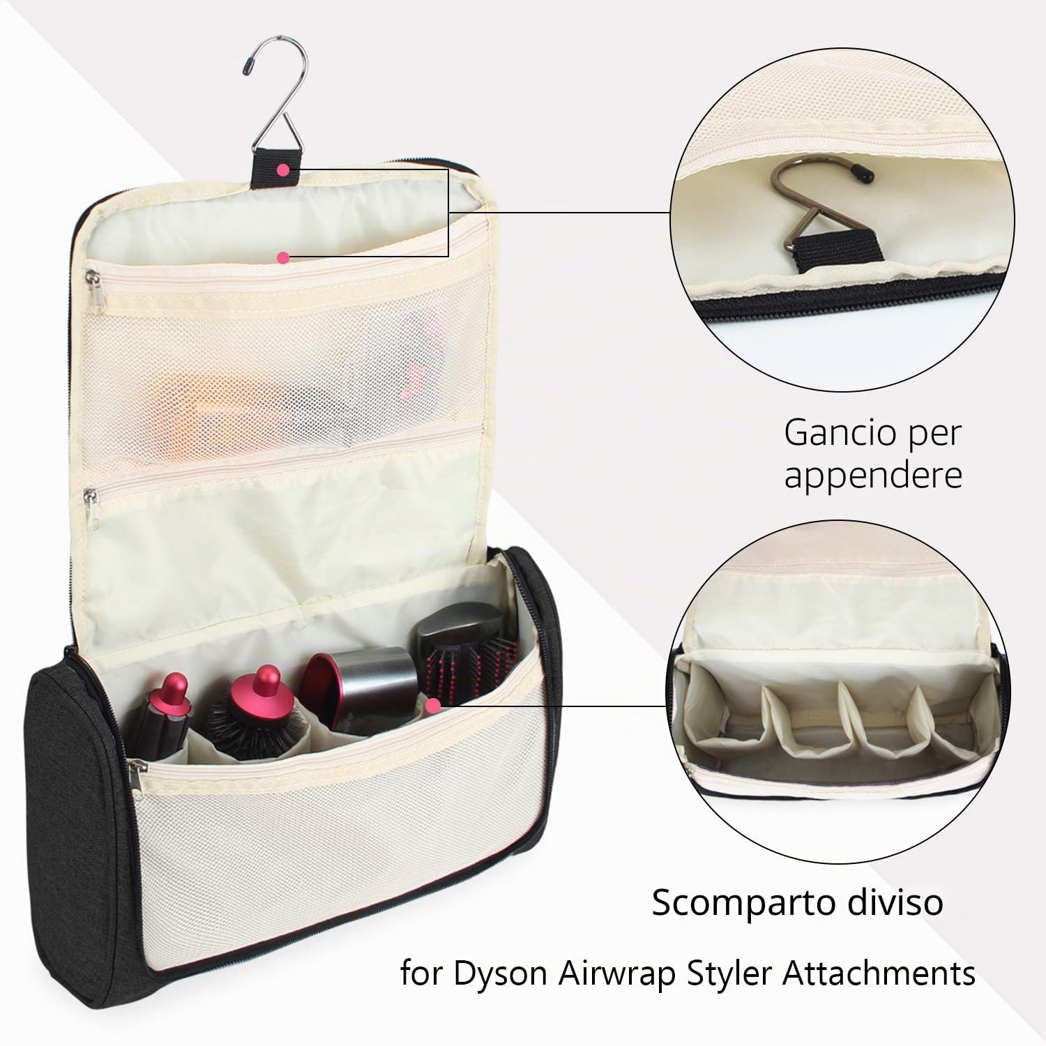 Teamoy Porta da Viaggio Compatibile con Dyson Airwrap Styler, Borsa a Muro Organizzatrice Portatile, Porta asciugacapelli con Gancio, Nero