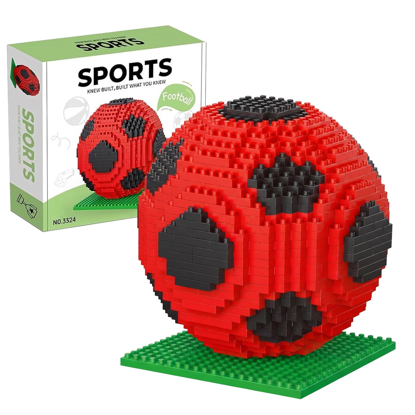 BOBPPOP 800-Piece Red And Black Football Jigsaw Set, Micro Soccer Building Blocks With Green Turf Base, Football Puzzle For Collectors, Football Gift Set (Red And Black