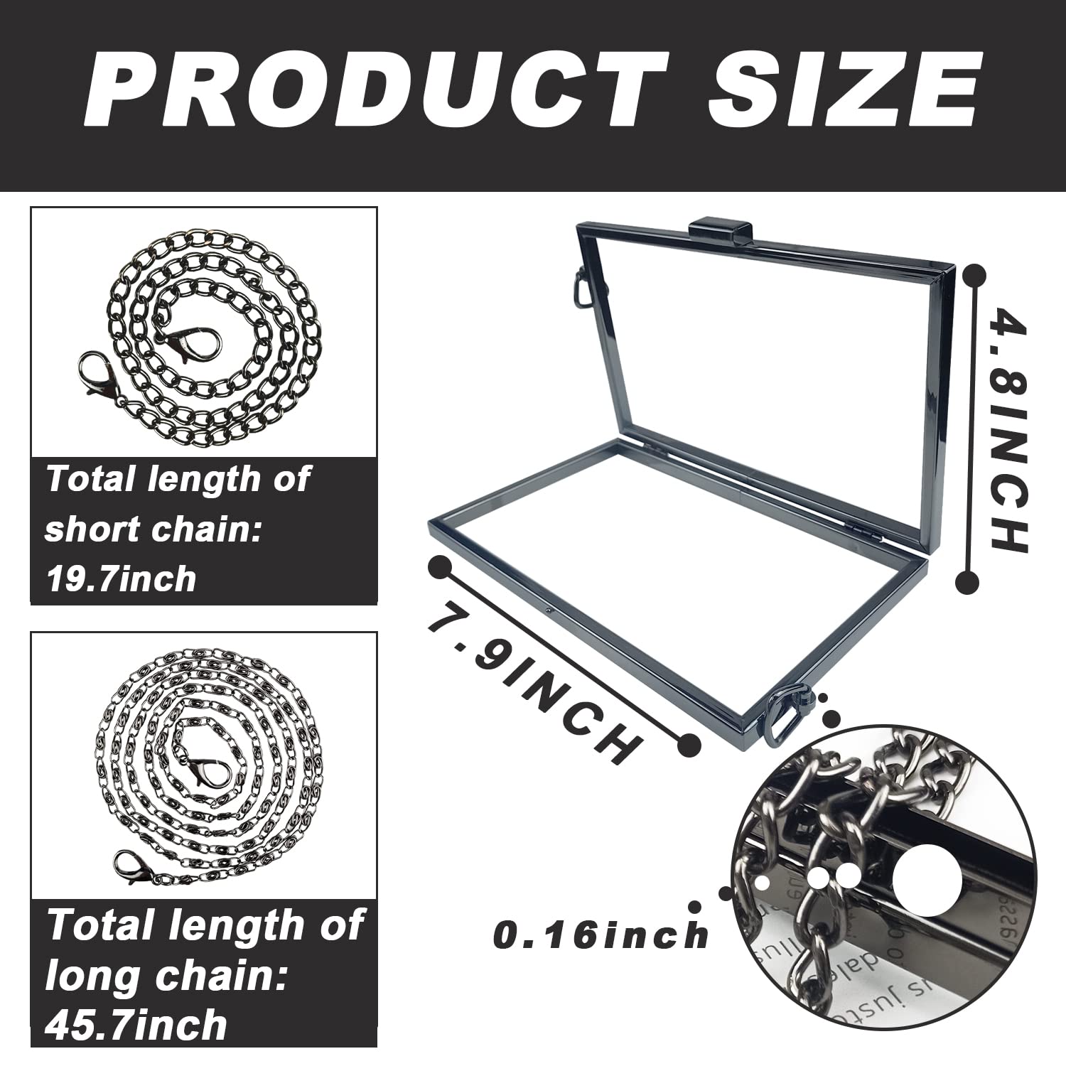 GDDP Resin Clutch Purse Mold Frame Accessories, Rectangular Metal Purse Frame for Resin Bag Mold, Creat Your Unique Handbag, Black