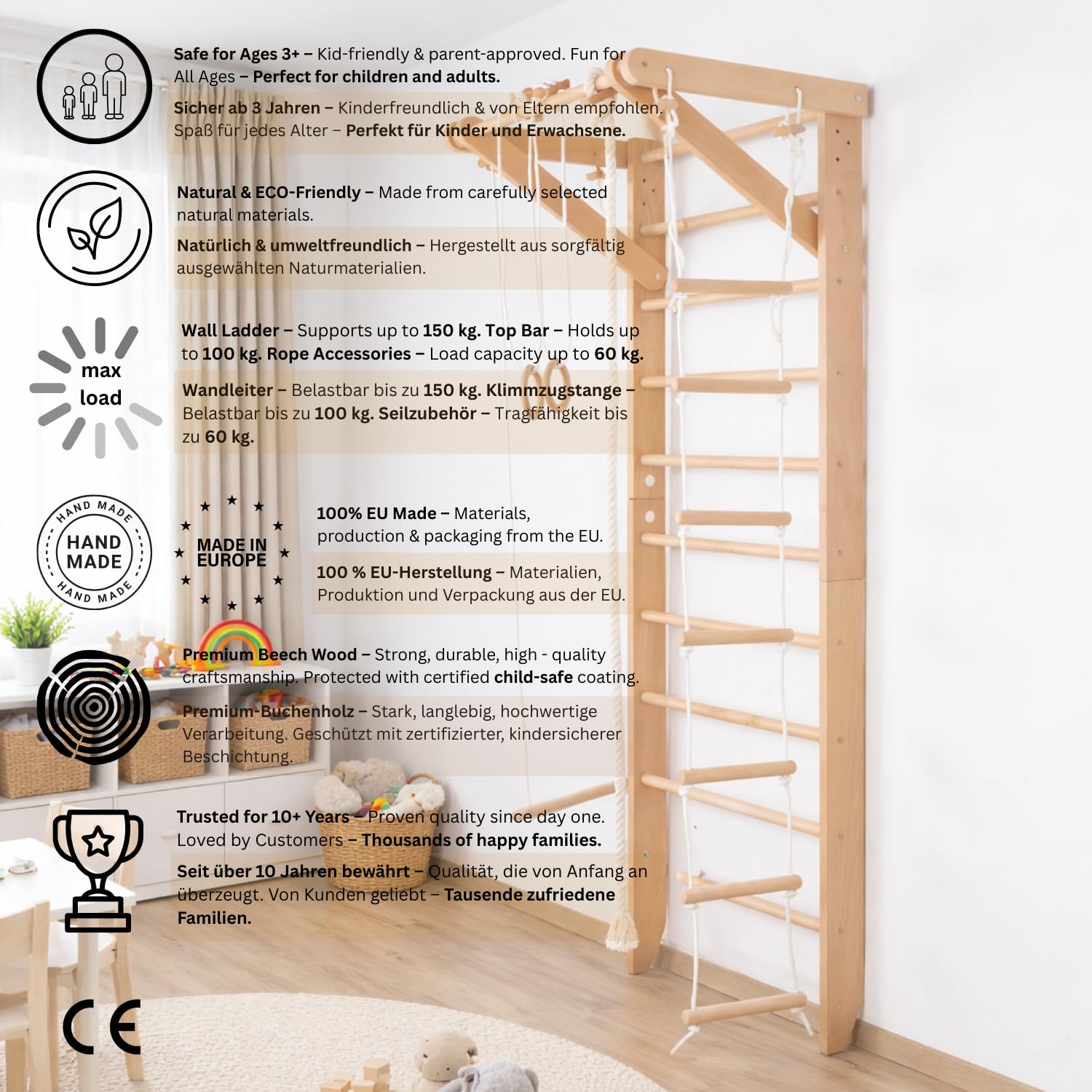 Klettergerüst, Turnwand, Gym Sport-2-240 Indoor Sportgerät für Kinder, Kletterwand, Holz, Turnwand, Sprossenwand