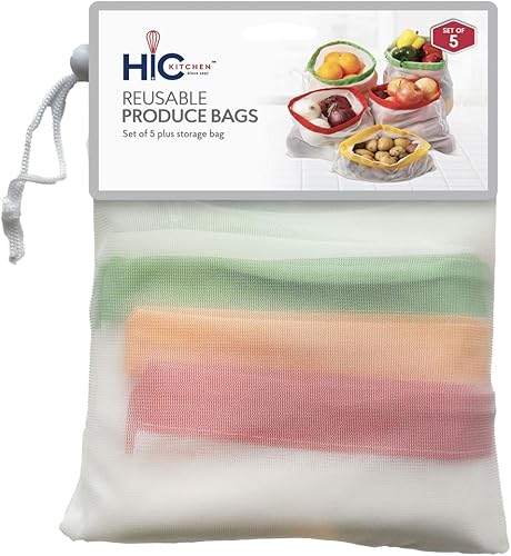 Miniatura 7 de Beyond Gourmet HIC - Bolsas de malla reutilizables para cocina, con cierre de cordón, juego de 5 bolsas de almacenamiento