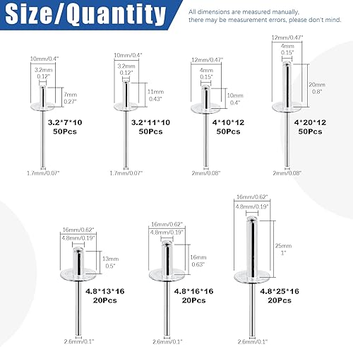Miniatura 2 de Glarks Juego de 261 pistolas de remache con brida grande, remachadores de mango resistente de 13 pulgadas y 260 remaches ciegos de aluminio de 7
