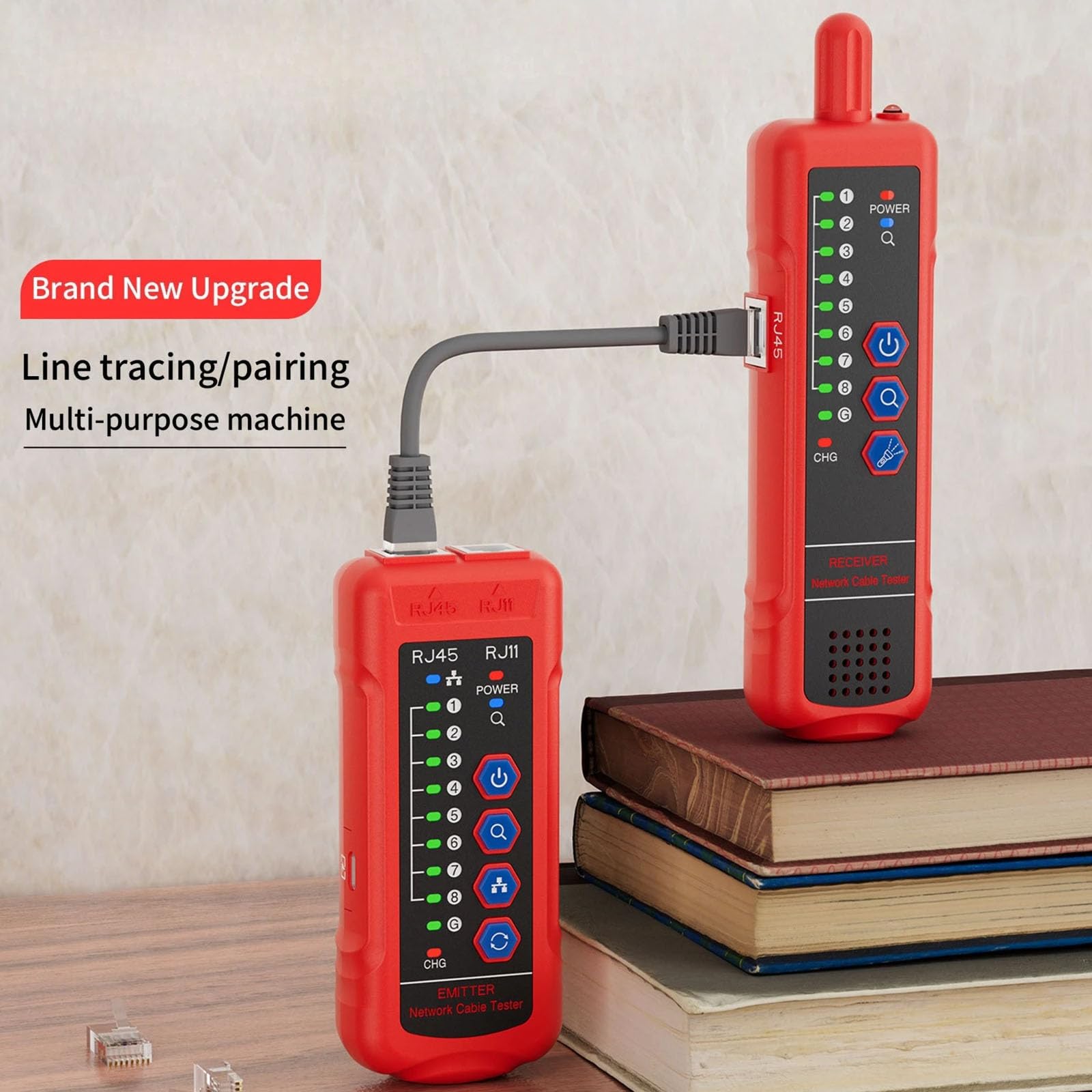 Probador de cable de Internet con diseño impermeable y pruebas a largas distancias, herramienta fácil de transportar para conexión RJ45-RJ11, herramienta de mantenimiento de red doméstica