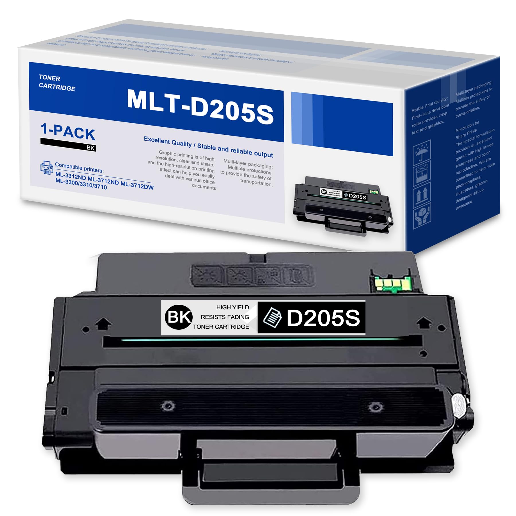 MLT-D205S D205S Black Toner Cartridge 1 Pack Replacement for Samsung MLT-D205S Toner for ML-3312ND 3712ND 3712DW SCX-4835FR 5639FR 5739FW Printer Toner