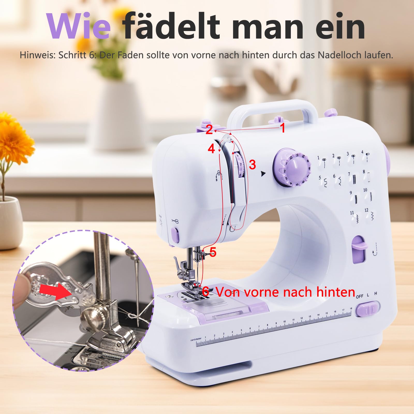 Nähmaschine für Anfänger, 12 Stichprogrammen Kleine Nähmaschine Kinder mit LED-Licht, Handnähmaschine Mini Sewing Machine, Tragbare Elektrische Nähmaschinen mit Fußpedal & Nähset