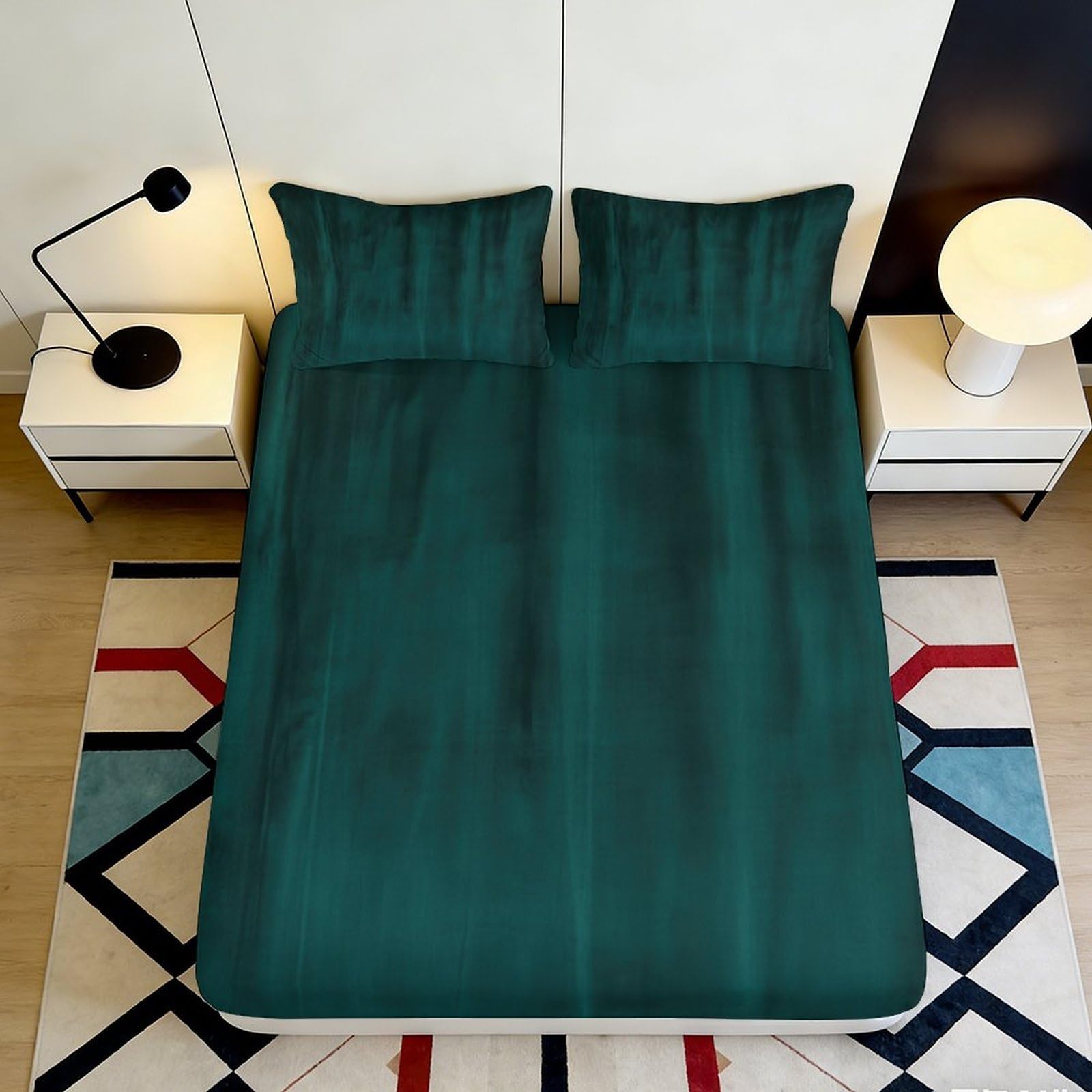 3D Printed Emerald Green Geometric Fitted Sheet Microfiber Soft Breathable Abstract Mattress Cover for Bedroom Dorm Decor 90x200x25cm