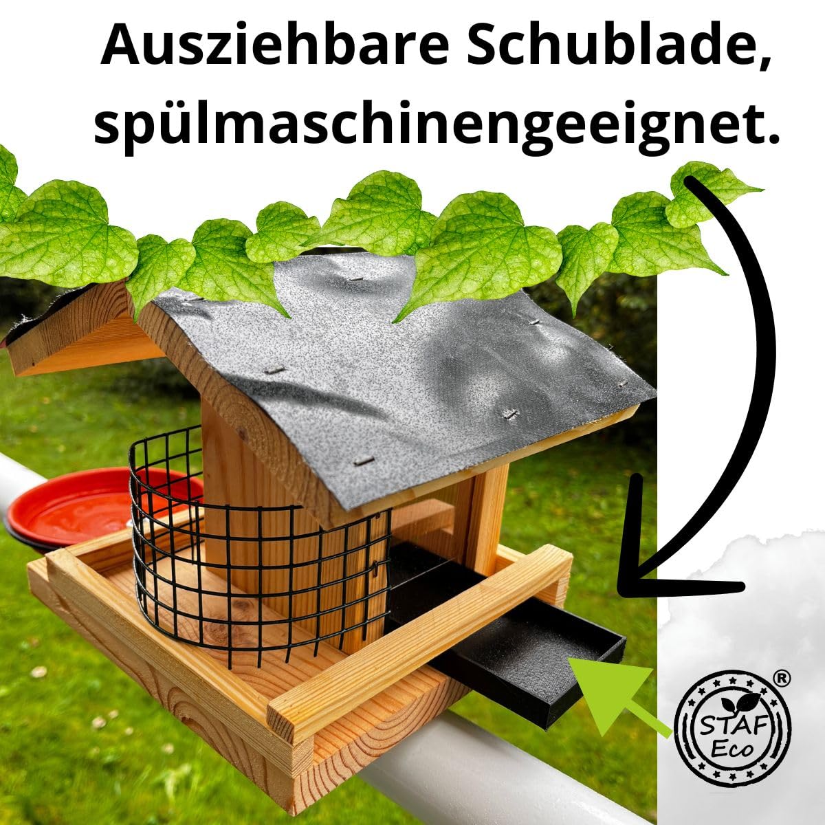 Vogelfutterhaus Vogelhaus für Balkon wetterfest Futterhaus balkongeländer Holz imprägniert Handarbeit Gartenvögel im Garten Balkonhalterung mit Einer Größe von 30 bis 60 mm (Balkon 2)