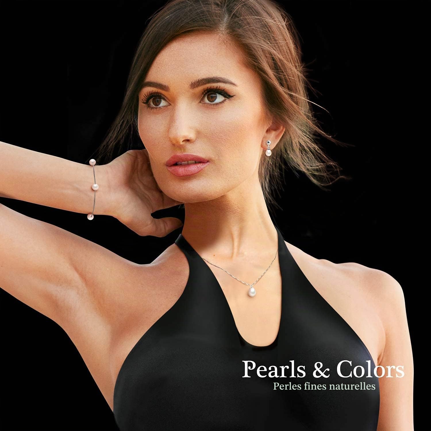 Pearls & Colors - Boucles d'Oreilles - Véritables Perles de Culture d'Eau Douce Boutons - Blanc Naturel - Qualité AAA+ - Or Jaune - Système Poussette Haute Qualité - Bijou Femme