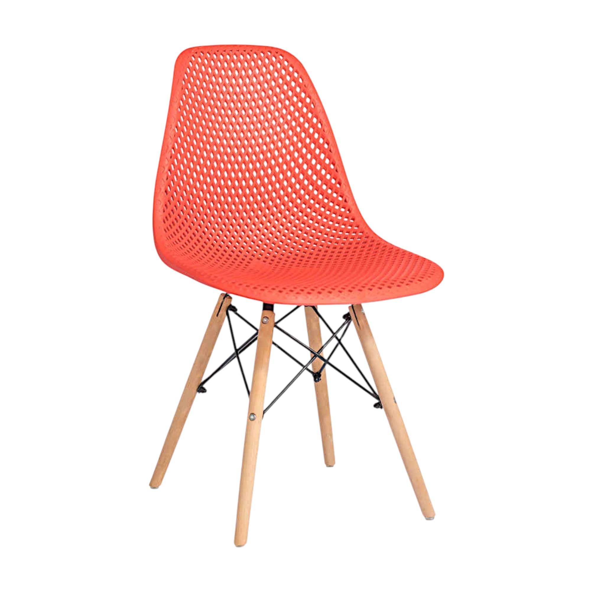 Sillas de Comedor Modernas Diseño Nórdico con Asiento de Polipropileno Ecológico y Patas de Haya Maciza con Refuerzo Metálico (4, Rojo, Pack de 4 sillas)