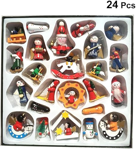 Miniatura 2 de Generic Mini adornos de Navidad de madera, adornos de tesoros pequeños, Papá Noel, muñeco de nieve, ángeles, decoración colgante, rellenos de