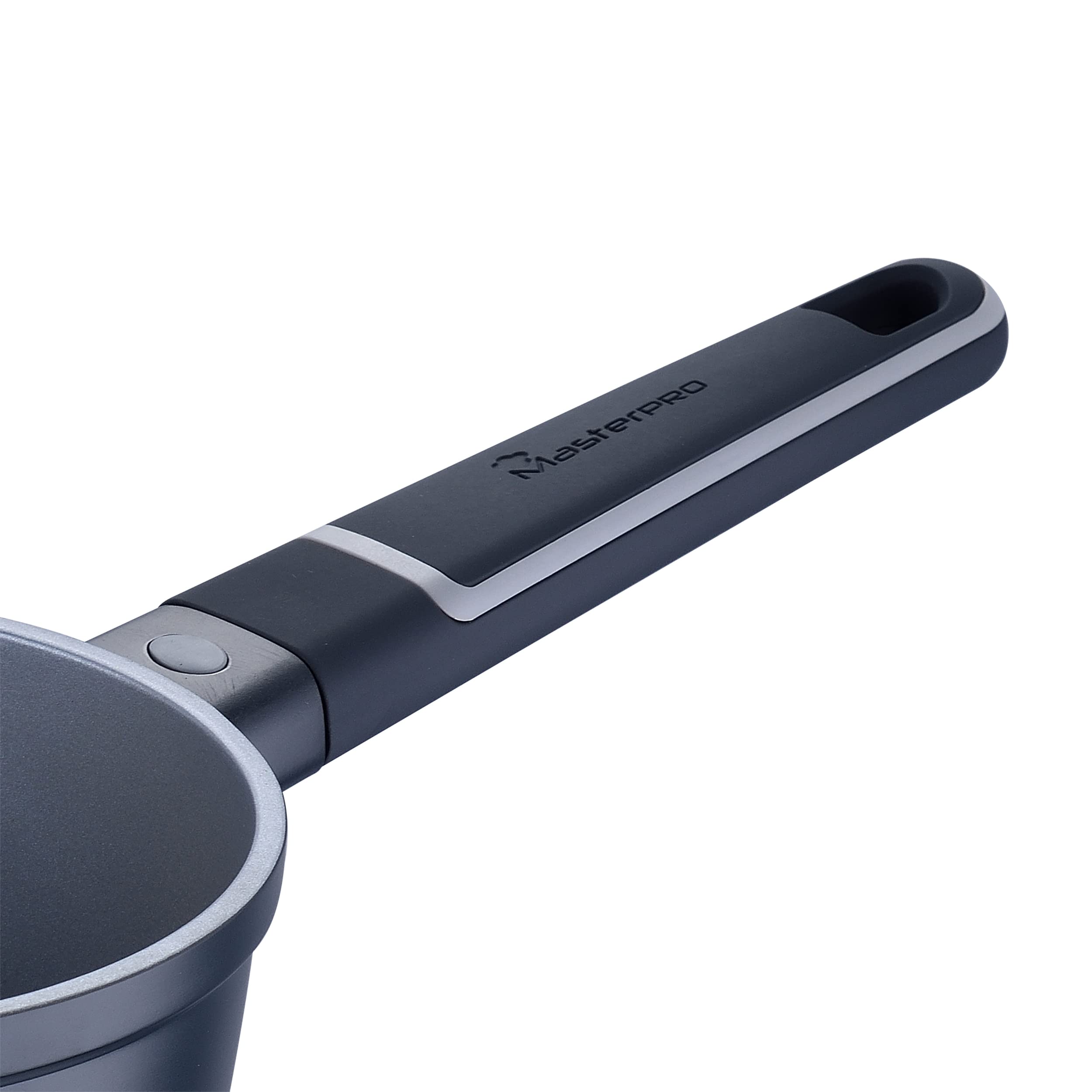MasterPRO Indygo garnek kuchenny o średnicy 16 cm i wysokości 8,5 cm z pokrywką, wykonany ze stopionego aluminium, powłoka antytrasowa, do wszystkich rodzajów kuchni