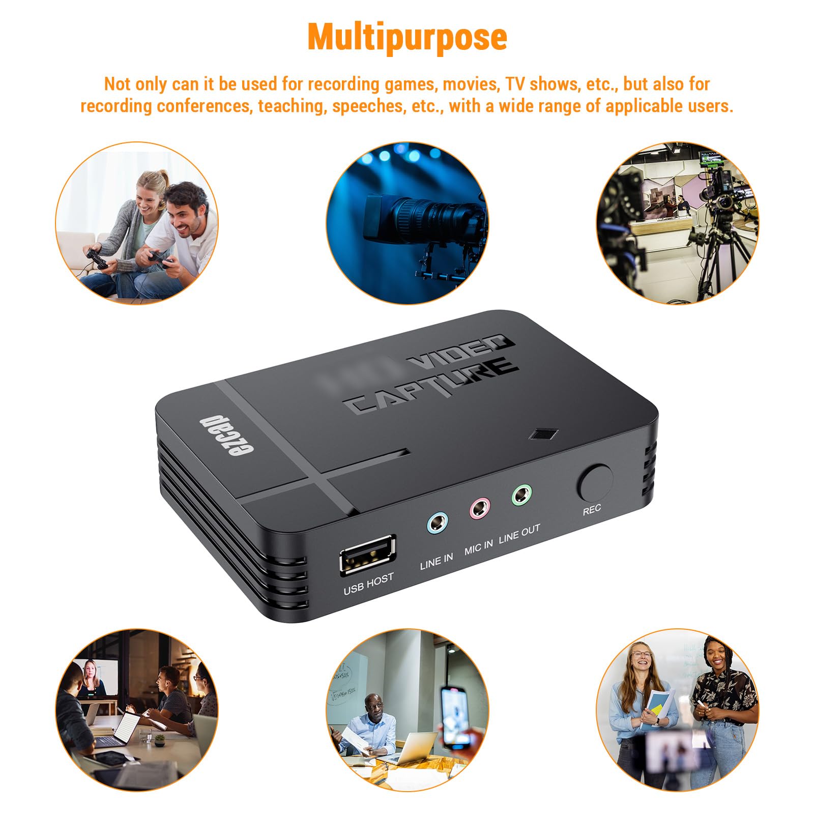 Jemora Tarjeta de Captura de Video de Alta claridad Grabadora de Juegos de Alta claridad 1080P Dispositivo de Captura de Video USB CAM Link Compatible con televisores Proyector, etc. Admite e