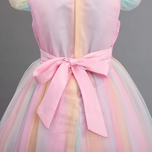 Miniatura 6 de Vestido largo de encaje de flores bordadas para niñas, vestido largo de una línea de concurso, longitud hasta el suelo, vestido largo de tul para