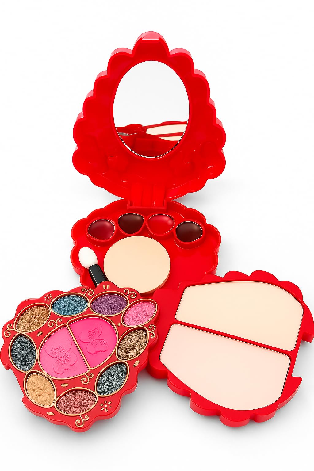 Strawberry Makeup Palette Set, Red, with Mirror, Eyeshadow Blush Powder, Compact Design-image-36