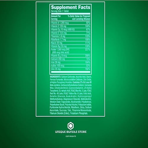 Miniatura 4 de Multivitamínico prenatal multimineral 100 tabletas  Vitaminas prenatales con ácido fólico y DHA, suplemento sin gluten, vitaminas diarias para