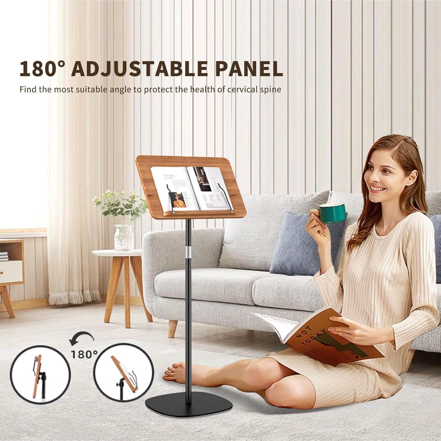 Adjustable Book Stand & Music Stand,180-rotation Adjustable Woodenportable Music Stand, Bed Typing Hands-Free Page Holder and Organizer Portable Desk for Books