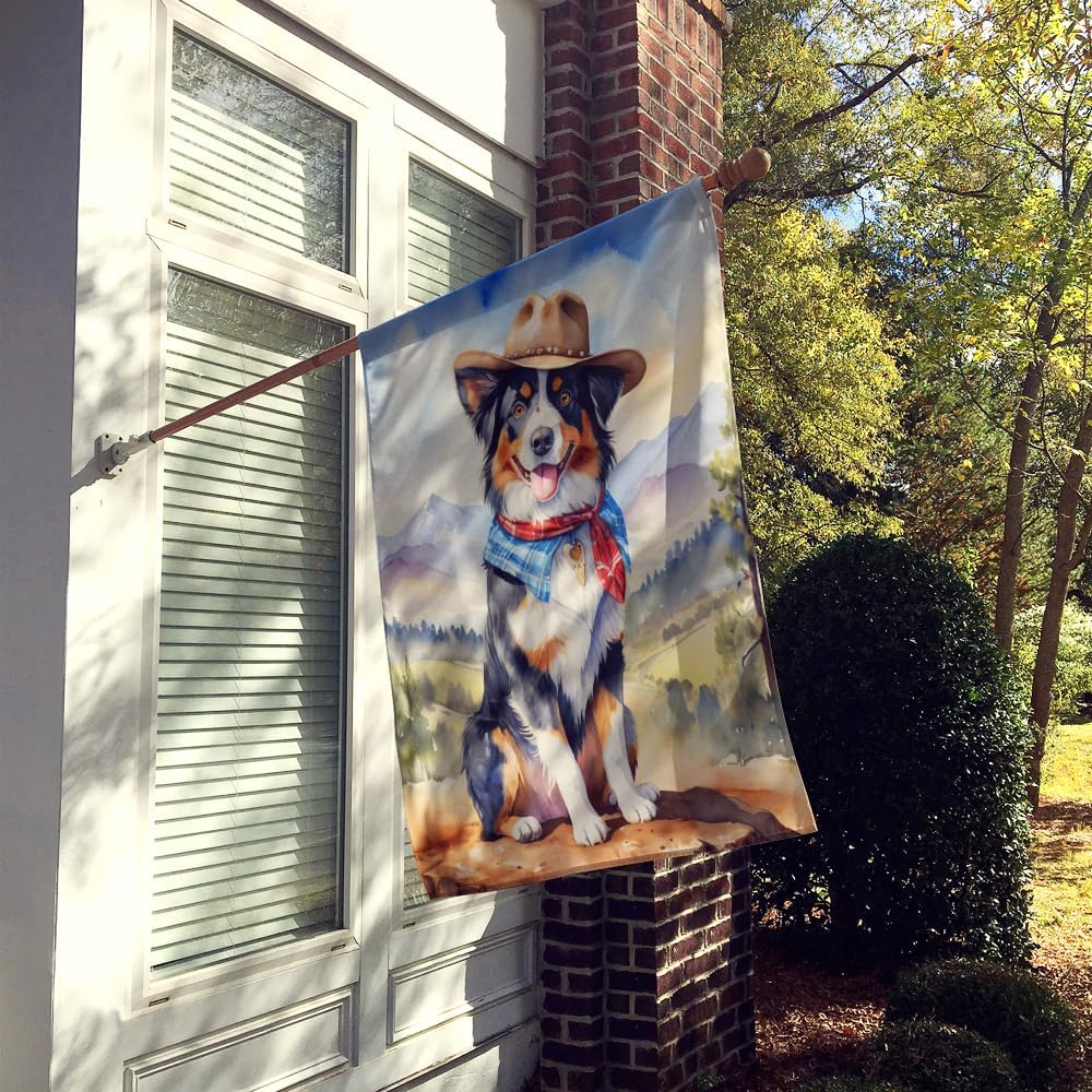 Caroline's Treasures DAC5838CHF Australian Shepherd Cowboy Welcome House Flag Large Porch Sleeve Pole Decorative Outside Yard Banner Artwork Wall Hanging, Polyester, House Size, Multicolor