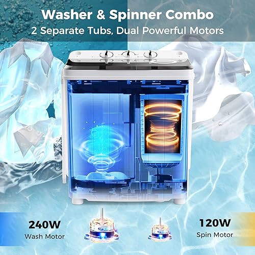 Miniatura 4 de Giantex Lavadora portátil, 17.6 libras Compacta Lavadora Spinner Combo con bomba de drenaje, doble bañera de 11 libras de lavado y giro de 6.6
