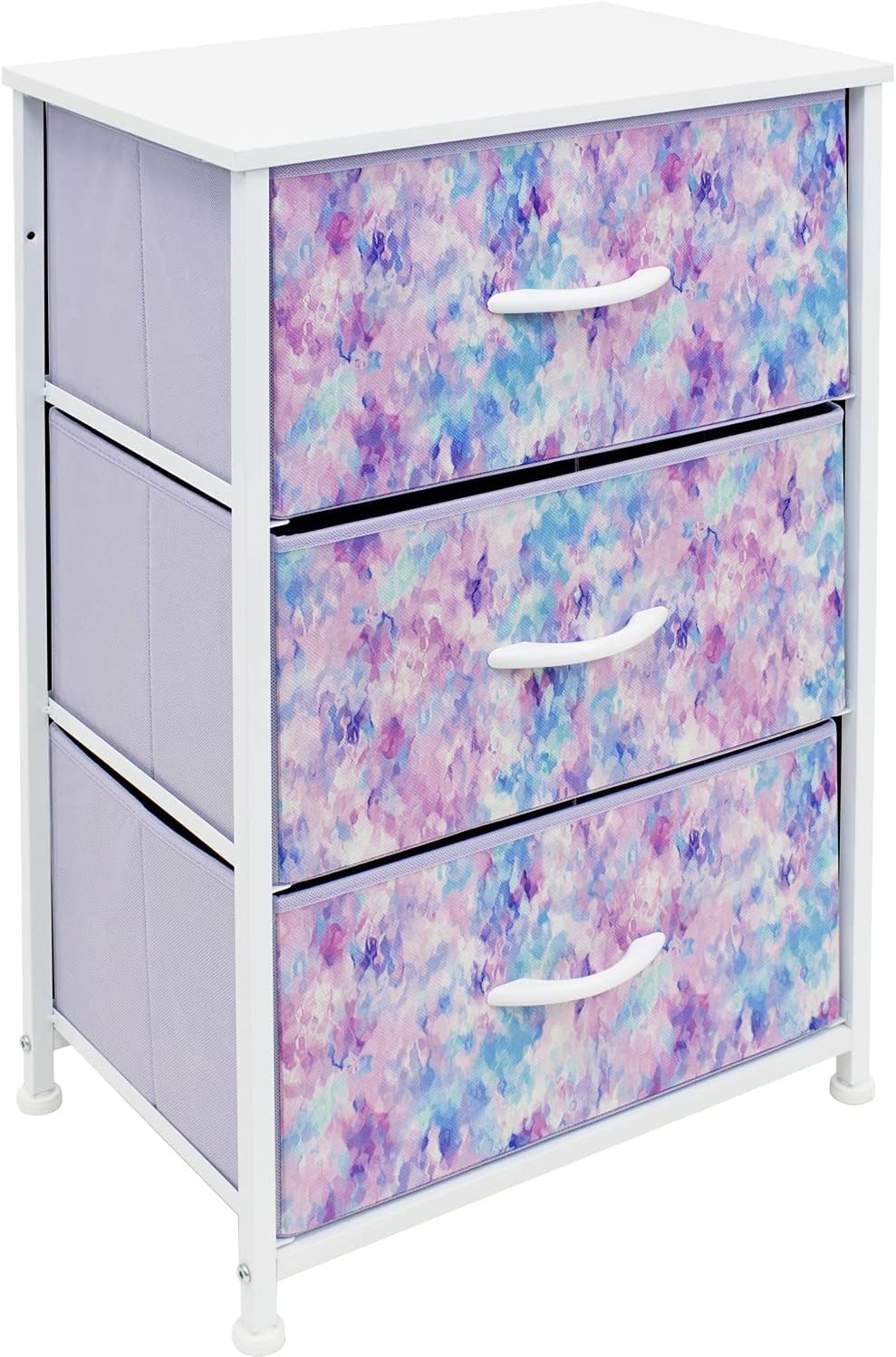 Sorbus Nightstand Storage Organizer Chest with 3 Drawers - Kids Girls, Boys Bedroom Furniture Chest for Clothes, Closet Organization - Steel Frame, Wood Top, Fabric Bin (3-Drawer, Blue/Pink/Purple)