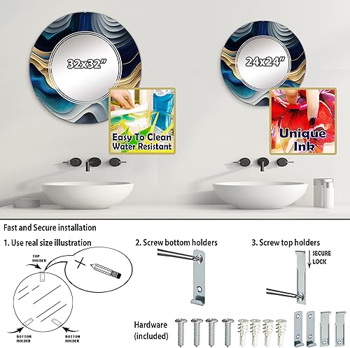 Miniatura 4 de DesignQ Vibrant Blue and Gold Agate I- Vanity Mirror, Bathroom Mirrors, Wall Mirrors for Living Room, Bedroom - Oval Mirror - Large 20'x30', 24'x36'