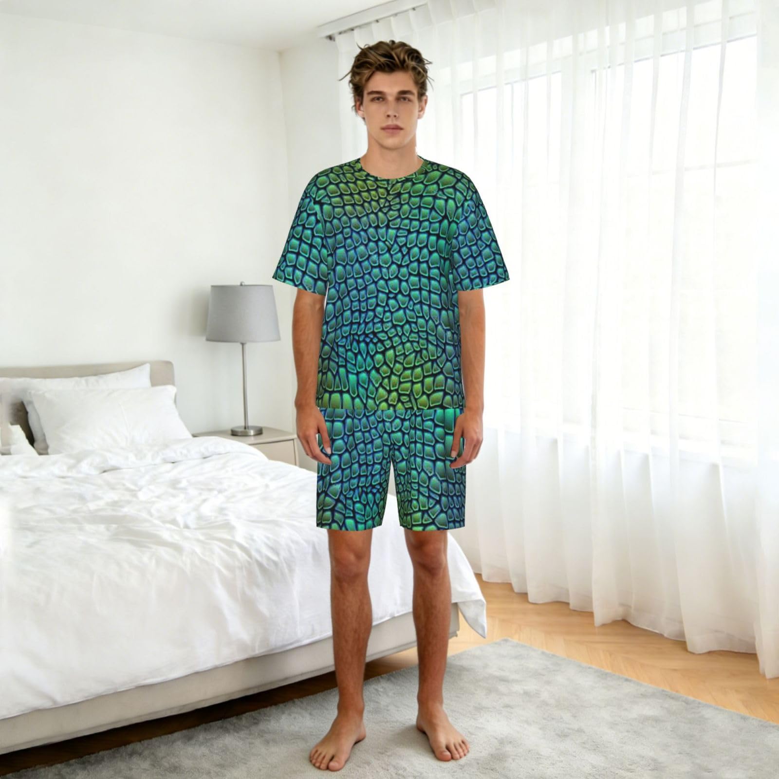 Alligator Skin Print Uomo Manica Corta Pigiama Set Pigiameria Leggero Traspirante Morbido Homewear 2 Pezzi