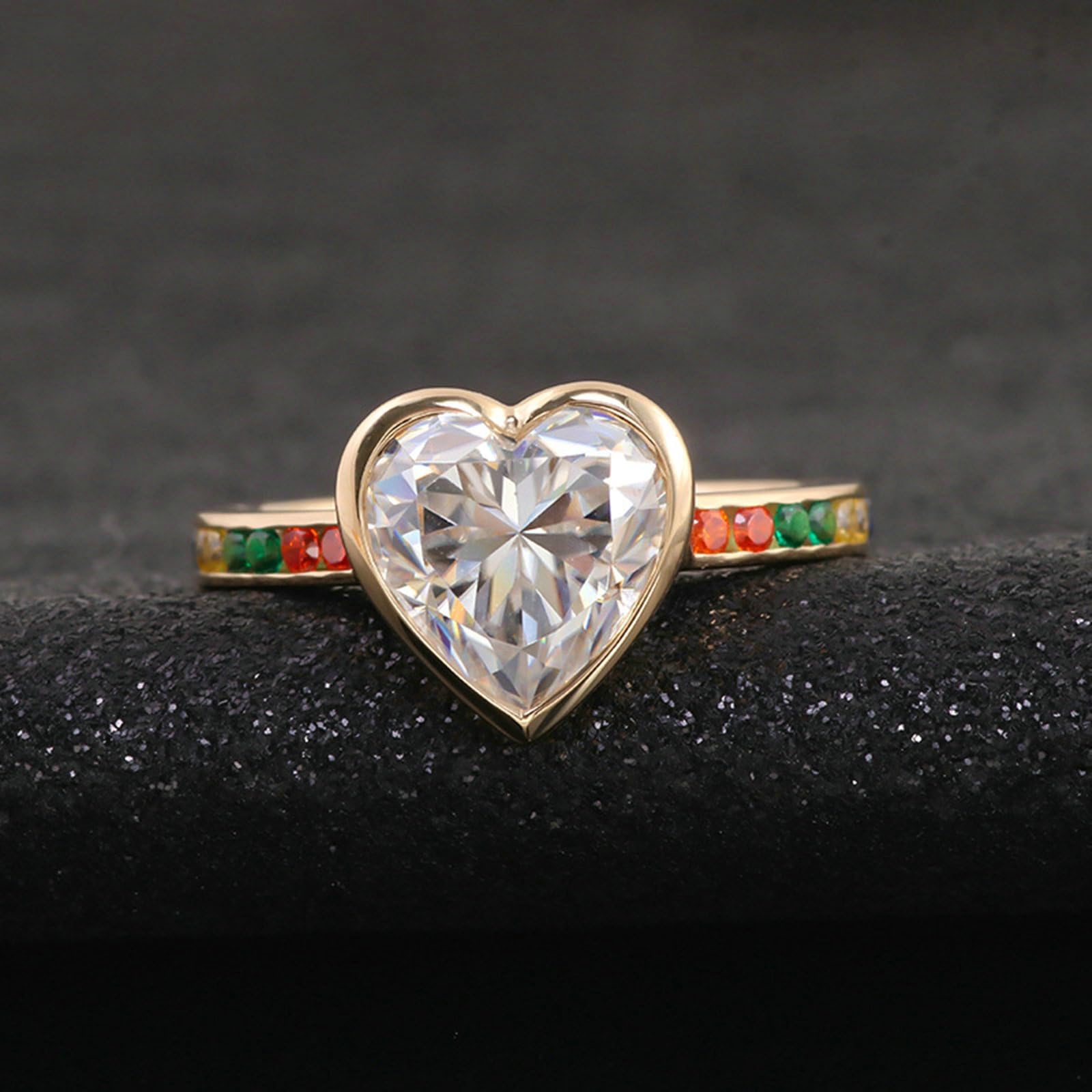 Anillo de compromiso de 18 quilates 1/2/3 quilates con corte de corazón blanco moissanita, anillo de compromiso para parejas de oro simple corazón anillo de compromiso