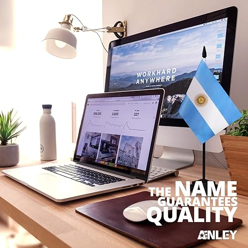 Miniatura 2 de Anley Juego de banderas de escritorio Argentina Deluxe  Bandera de escritorio argentina en miniatura de 6 x 4 pulgadas con poste sólido de 12