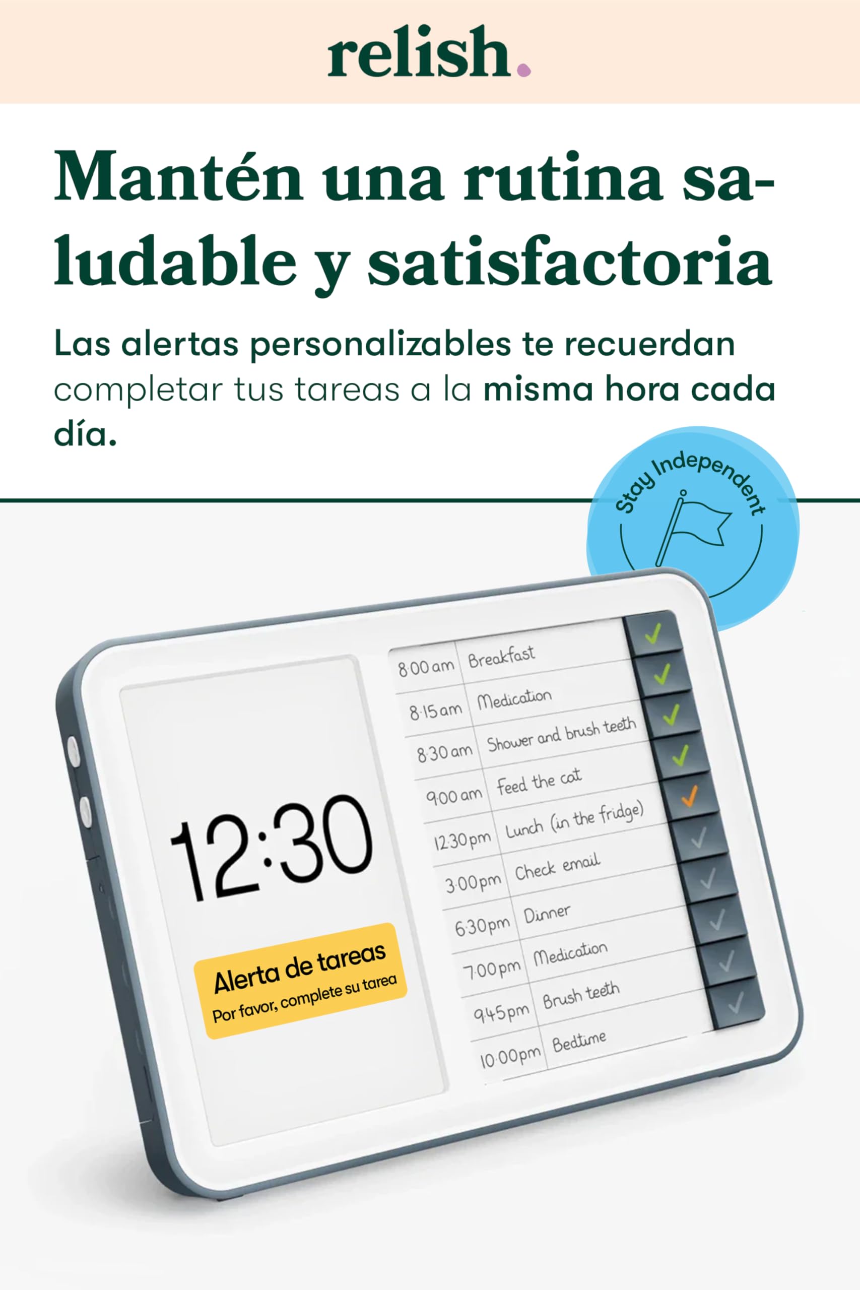 Relish Day Hub - Reloj de demencia con administrador de tareas diarias, pantalla grande HD, reloj digital con calendario para personas mayores y personas con pérdida de memoria