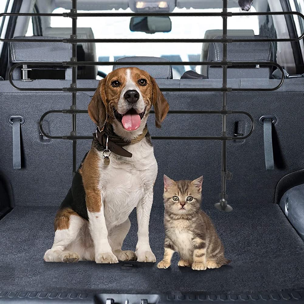 BAKAJI Grille de séparation de Voiture pour Chien Universelle avec Tige télescopique, Filet de Protection de Coffre pour Transport d'animaux, Fer réglable, barrière séparatrice (3 éléments)