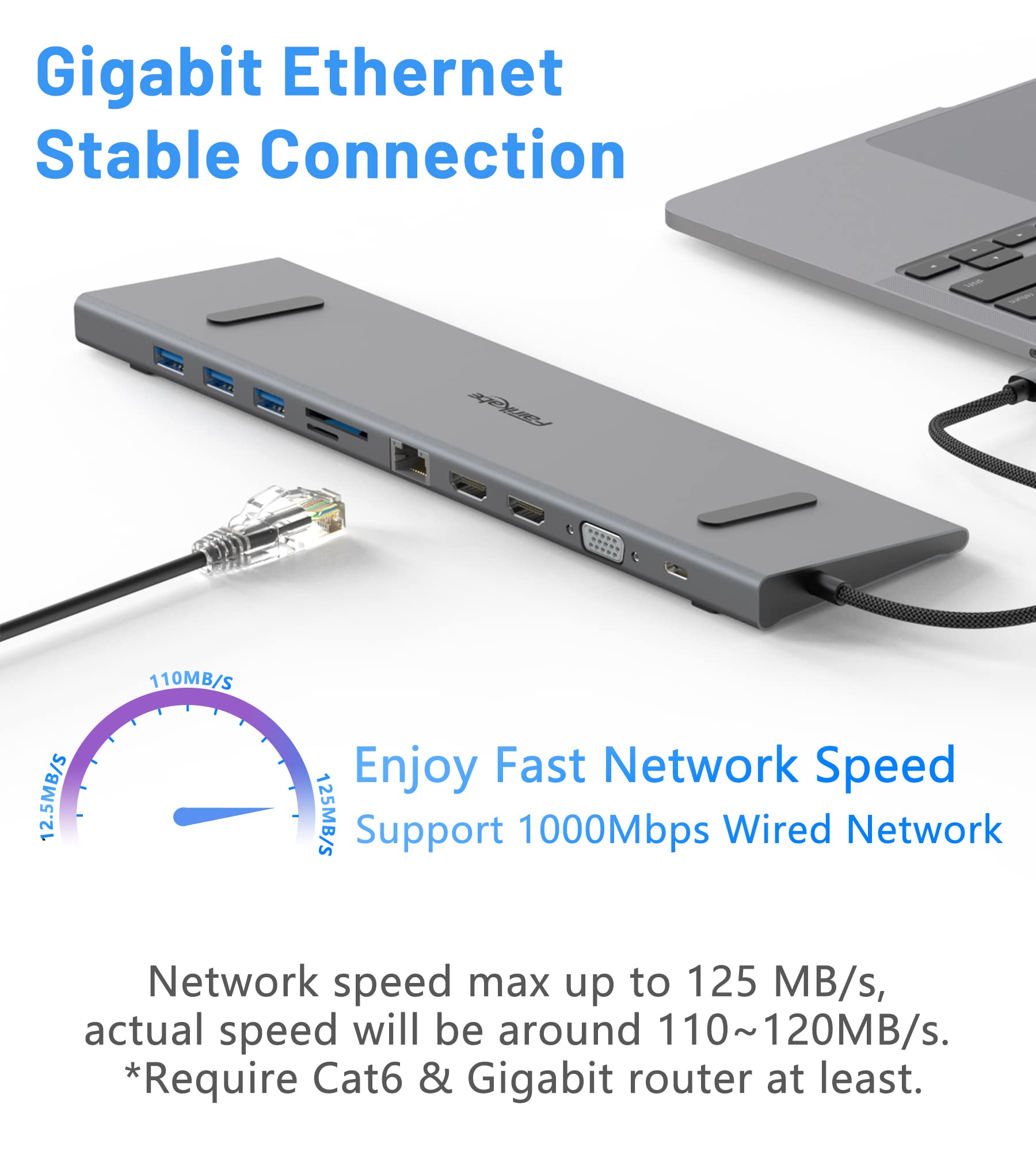 Stacja dokująca USB C, podwójny ekran, koncentrator USB-C (11 w 1), przenośna stacja dokująca, wieloportowy adapter USB C Hub z 100 W PD, HDMI 4K, VAG, 3.0 USB, port Ethernet, SD/FT, audio dla