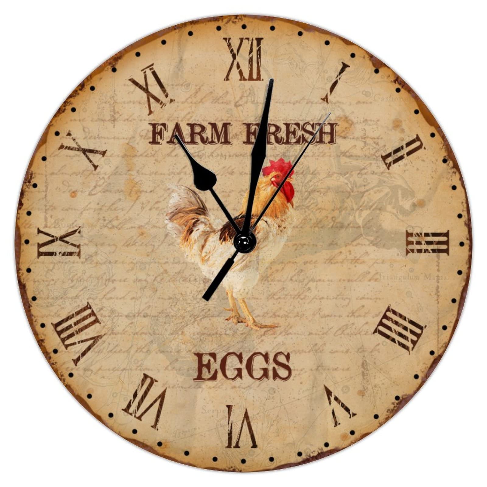Horloge murale campagnarde toscane pour salon et chambre avec motif coq rustique