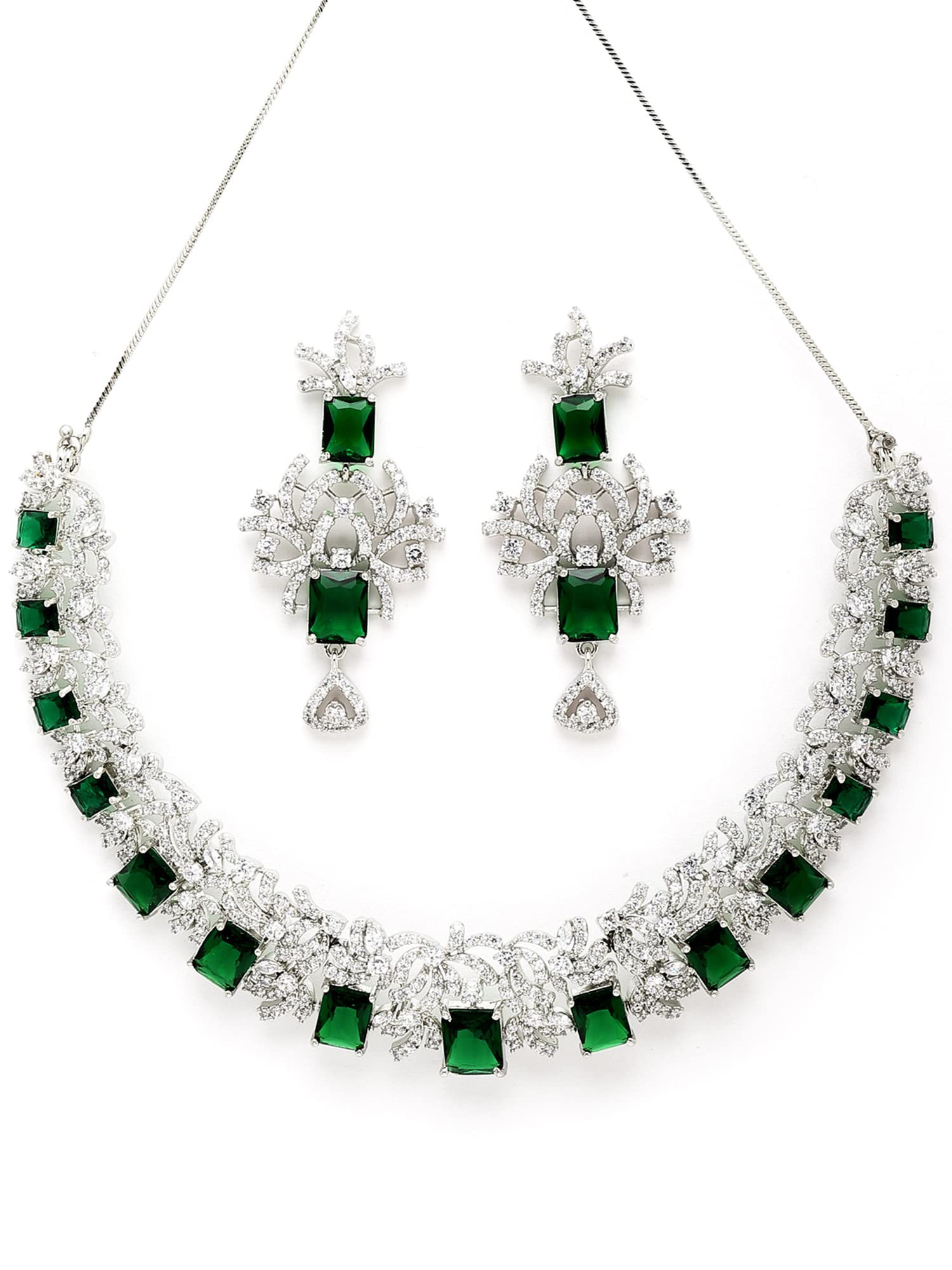 Karatcart Silver Tone Green AD Necklace Set for Women (B0B3S82JCK) Amazon Price History, Amazon Price Tracker
