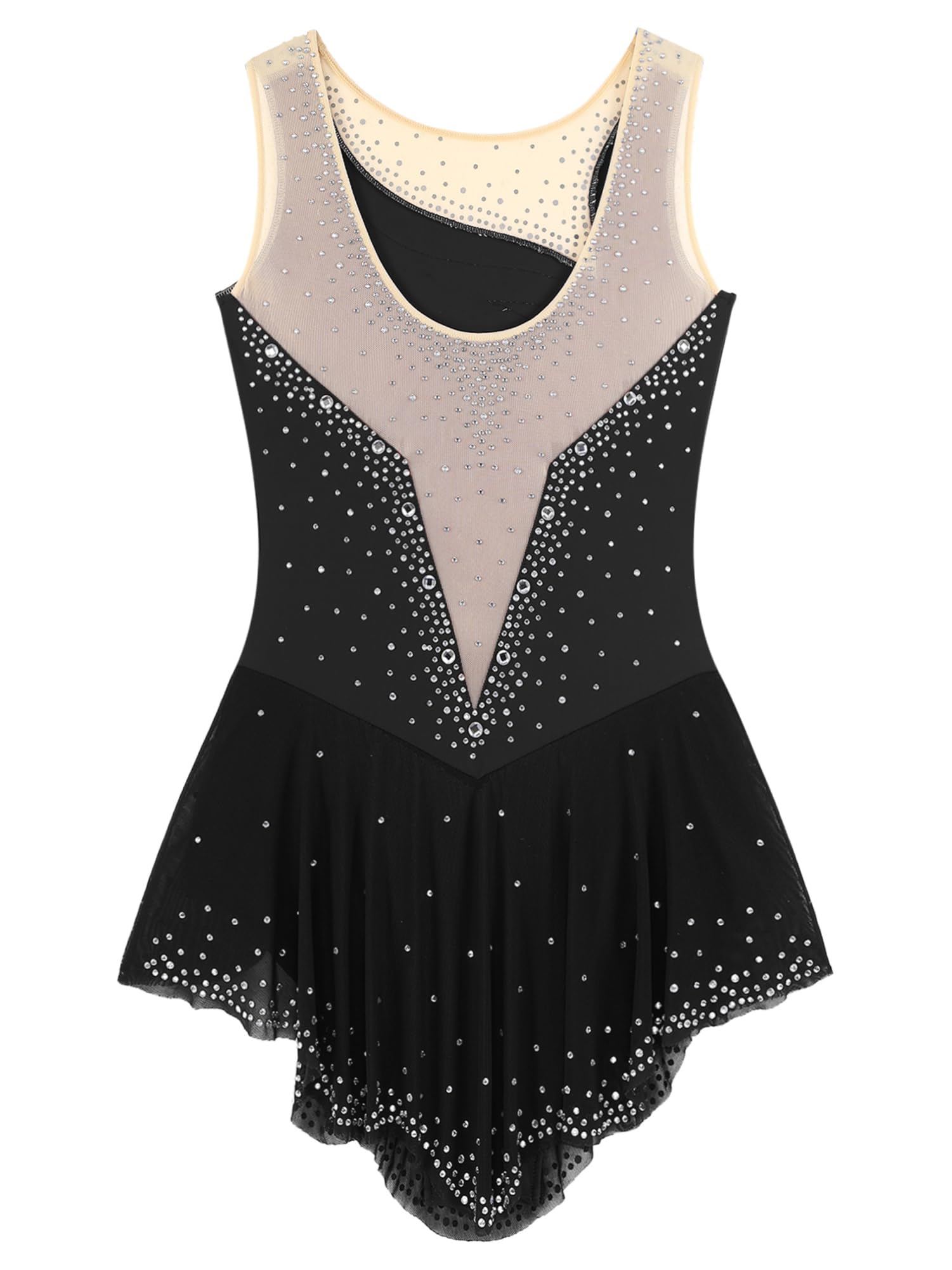 IEFIEL Vestido de Patinaje Artistico Mujer sin Mangas Maillot Leotardo Gimnasia Baile Lirico Moderno Disfraz Bailarina