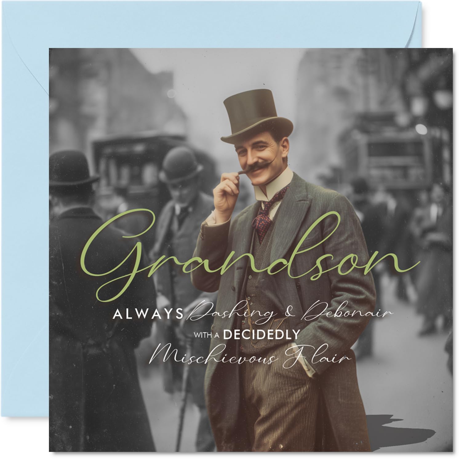 Playful Birthday Card for Grandson - Charm and Mischief in Spades - Vintage Dapper Gent with a Cheeky Twist - 145mm Square, Envelope Included